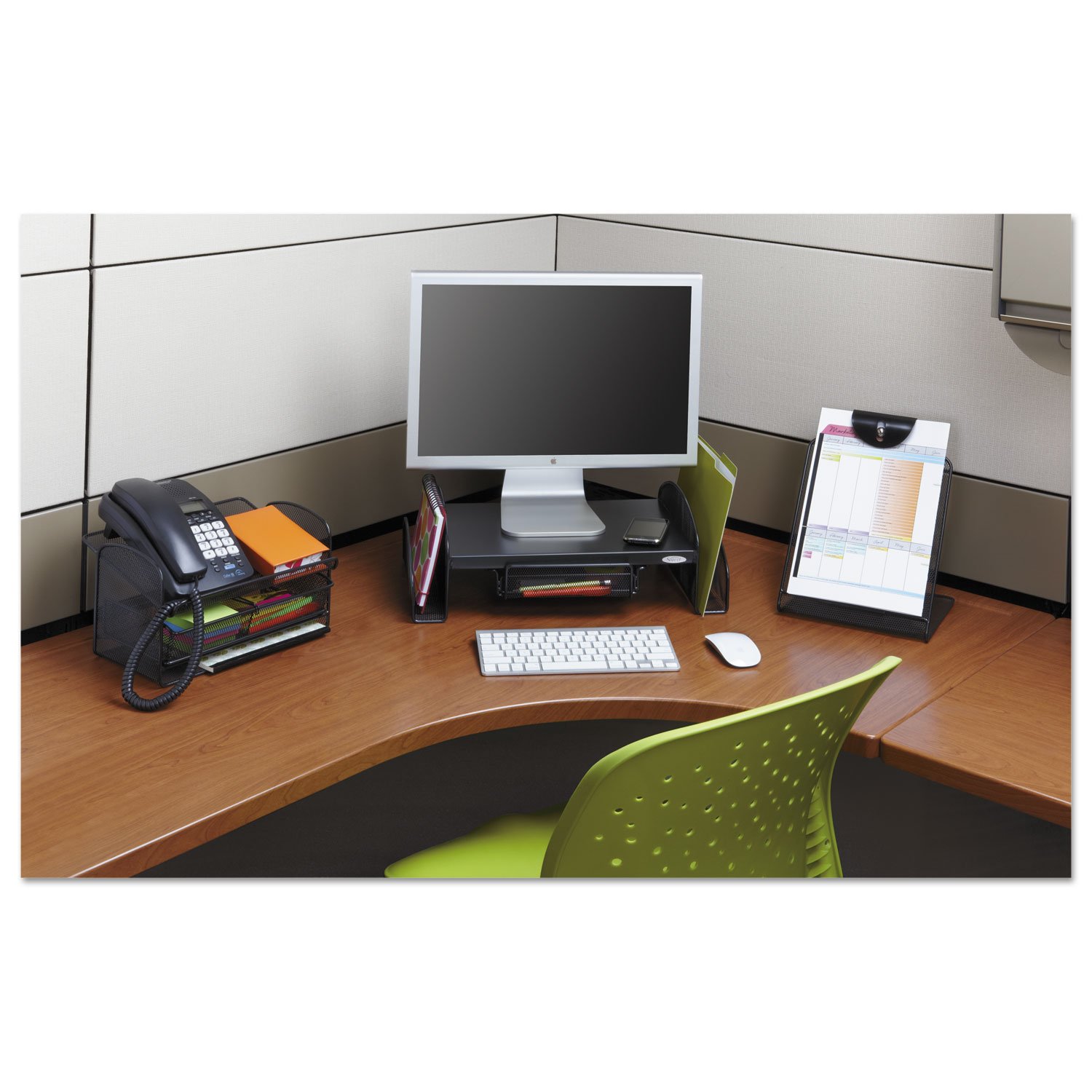 Safco 3603BL Black Wooden Desk Riser - 8.25 Inch Monitor Stand & Organizer for Home Office, Computer Desk, and Workspace - Ergonomic Laptop Riser with Storage Space for Supplies and Accessories