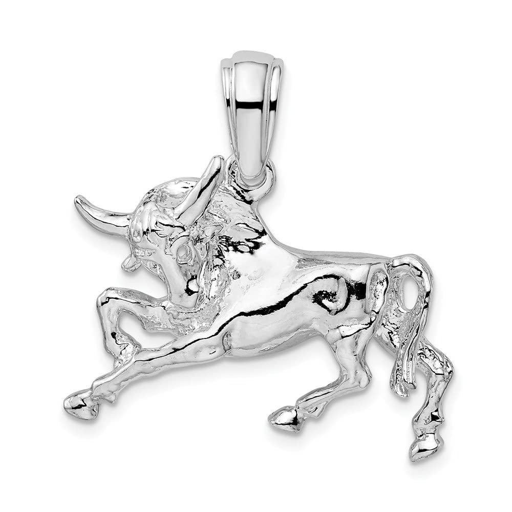 925 Sterling Silver Polished Raging Bull Pendant Necklace - Elegant Women's Fine Jewelry Gift for Birthday, Anniversary & Everyday Wear