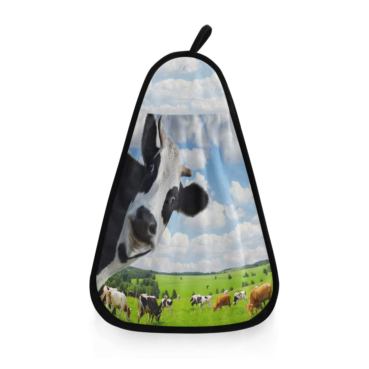 Kcldeci Funny Cow Hand Towel - Farm Animal Design Kitchen Towels, Green Grass Print Dish Cloths & Washcloths for Kitchen, Bathroom Decor, Perfect for Cleaning and Drying