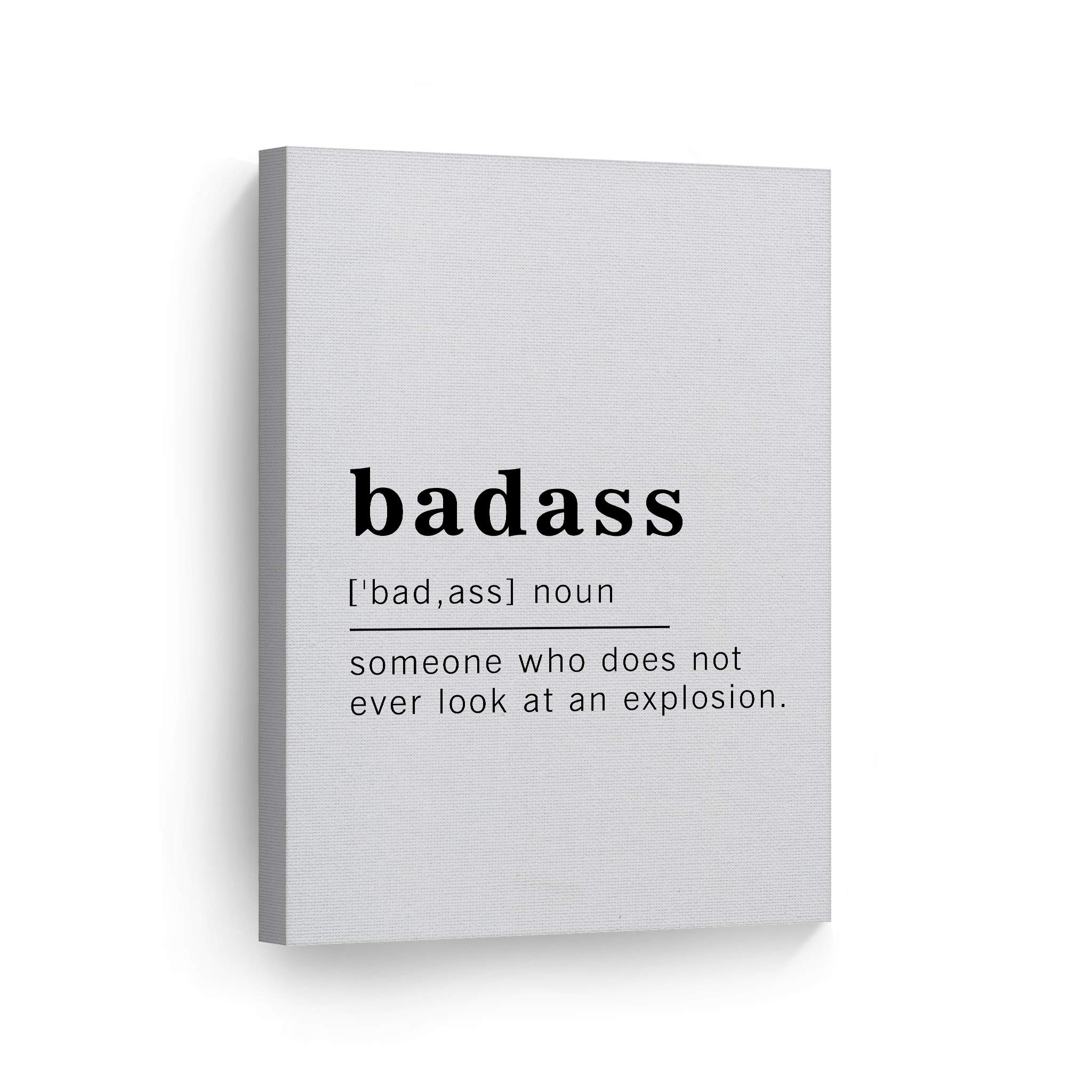Funny Noun Dictionary Definition of Badass Canvas Print - Inspirational Quote Wall Art for Office, Living Room, Bedroom & Bathroom - Ready to Hang Home Decor (36x24 Inches, Made in USA) - Perfect for Gifts, Man Cave & Motivational Spaces