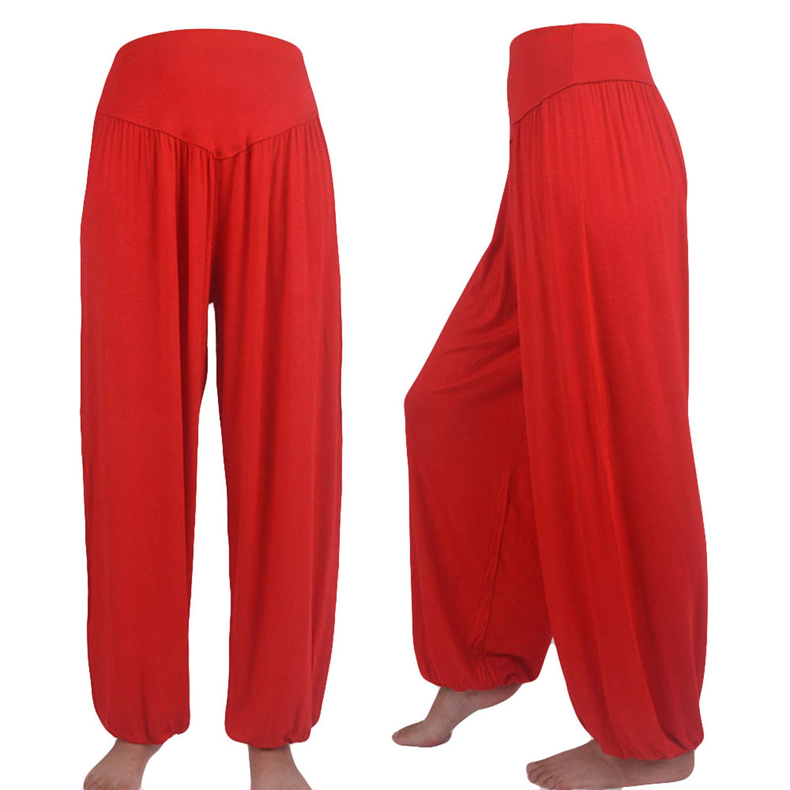 Women's Elastic Yoga Pants - Soft Loose Cotton Harem Pants for Dance, Sports & Casual Wear - Plus Size Comfortable Workout & Lounge Pants for Women