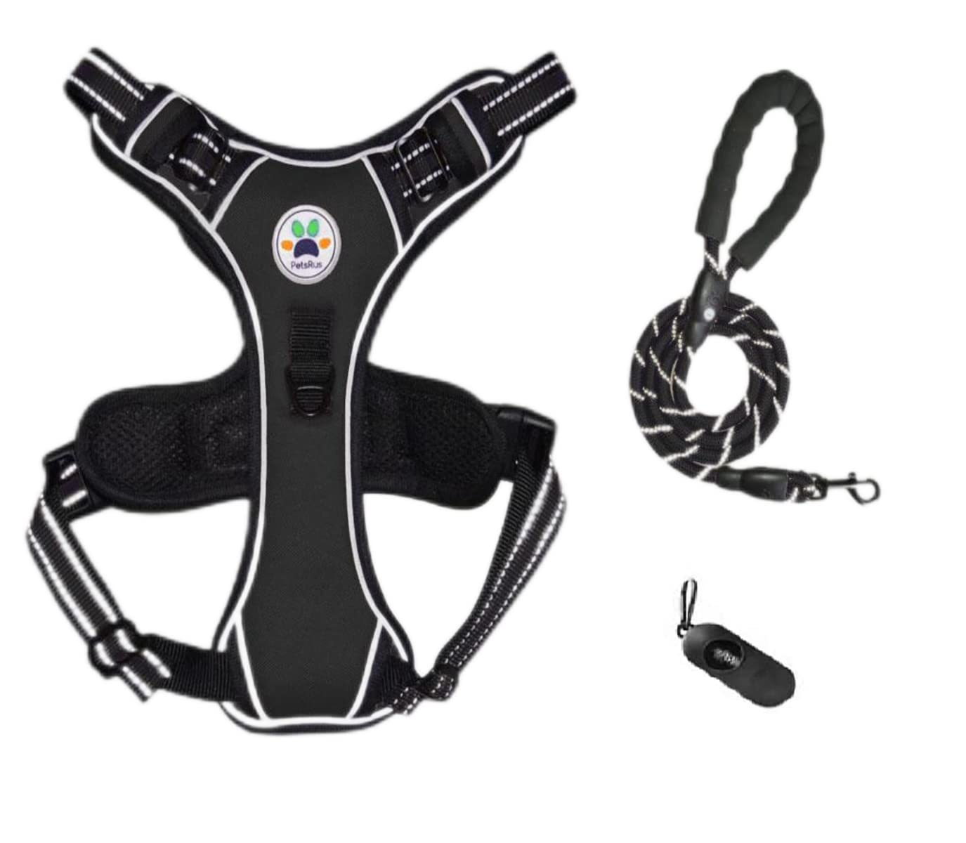 No Pull Dog Harness with 5ft Leash - Adjustable Reflective Vest Harness for Medium Dogs, Front & Back Clip for Easy Control - Perfect for Walking, Training & Outdoor Adventures