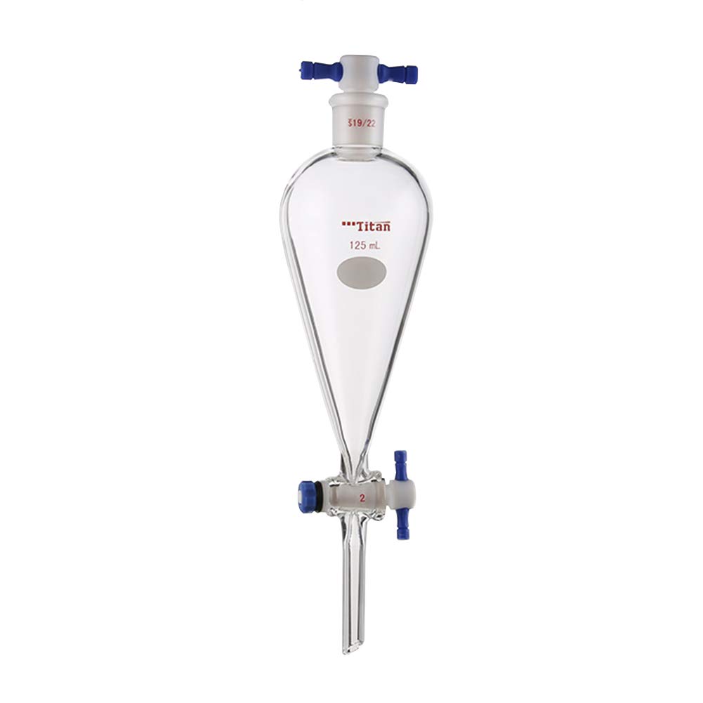 Premium 125ml Borosilicate Glass Heavy Wall Conical Separatory Funnel - 19/22 Joints & PTFE Stopcock - Ideal for Chemistry Labs, Essential Oil Extraction & Liquid Separation