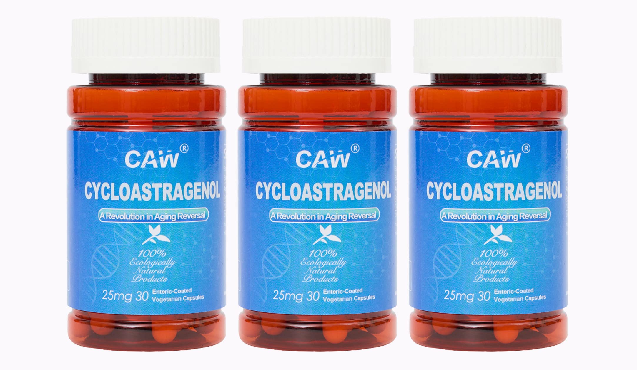 CAW Telomere Support Supplement with Hypersorption Cycloastragenol | 25mg Enteric-Coated Capsules | 3 Bottles (90 Capsules) | Anti-Aging & Cellular Health | Supports Longevity & Vitality for Active Adults