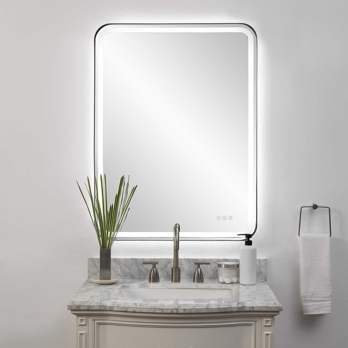 Crofton Black Lighted Large Wall Mirror - Vanity Makeup Mirror with LED Lights for Bathroom, Bedroom, Dressing Room