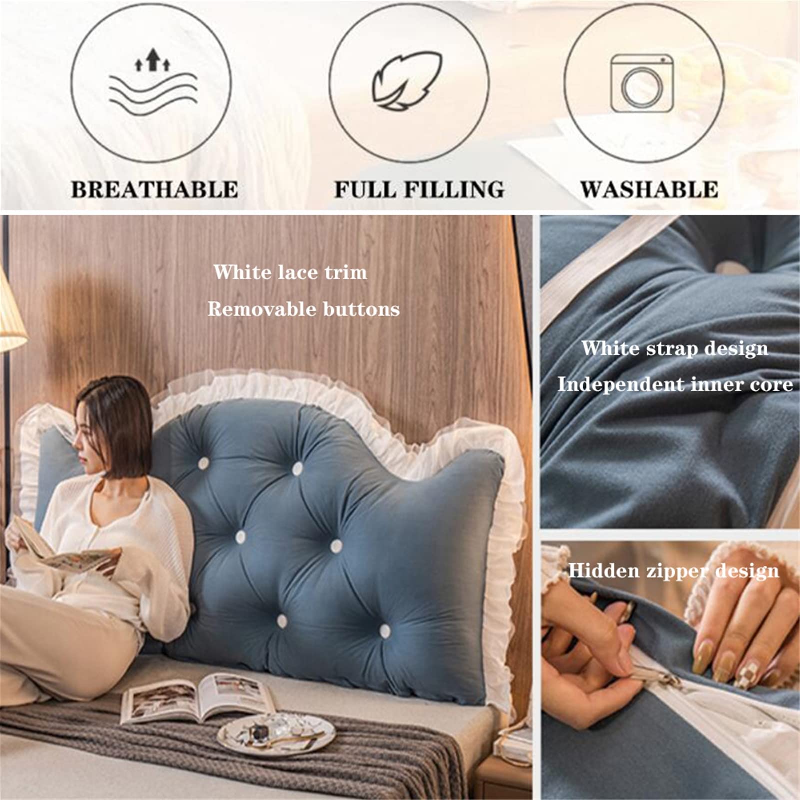 Large Headboard Pillow for Full, King, Queen & Twin Beds - 59