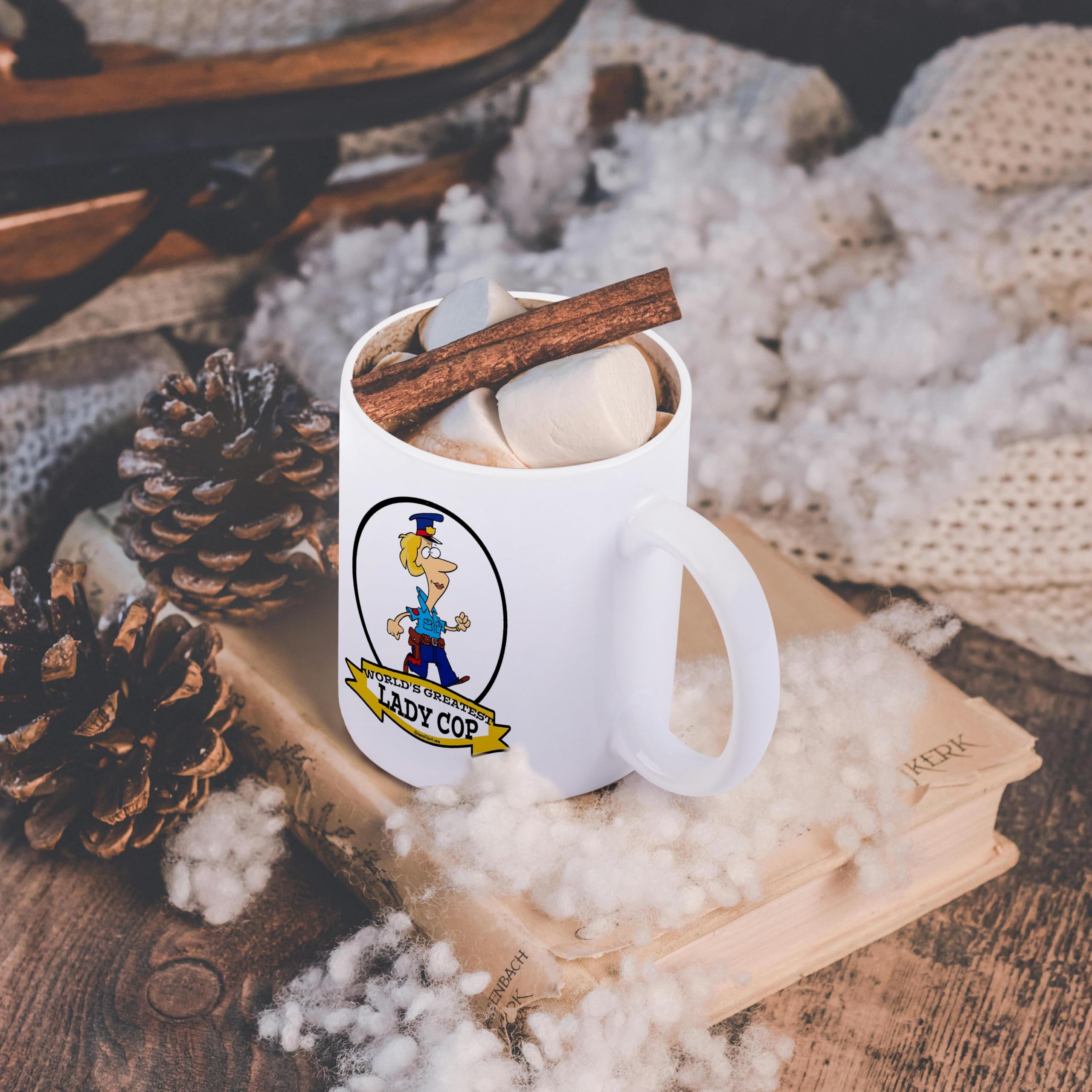 3dRose 11oz Funny Coffee Mug - World's Greatest Lady Cop Cartoon Design - Perfect Gift for Police Officers & Coffee Lovers - Ideal for Office Use, Home Decor & Gag Gifts
