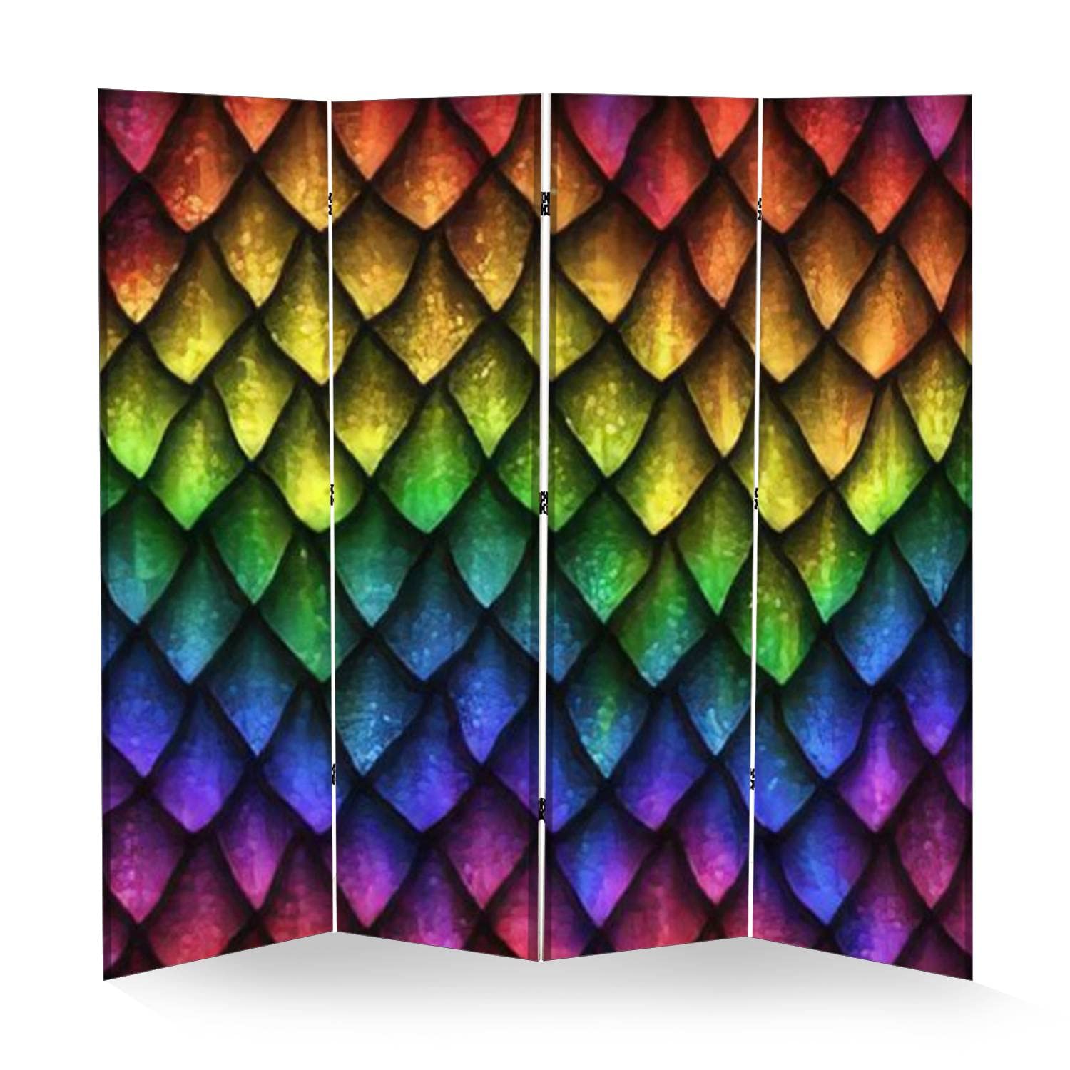 4 Panel Room Divider - Dragon Scale 3D Texture Folding Privacy Screen | Portable Freestanding Wall Separator | Perfect for Home Office, Bedroom Partition & Event Space Dividers