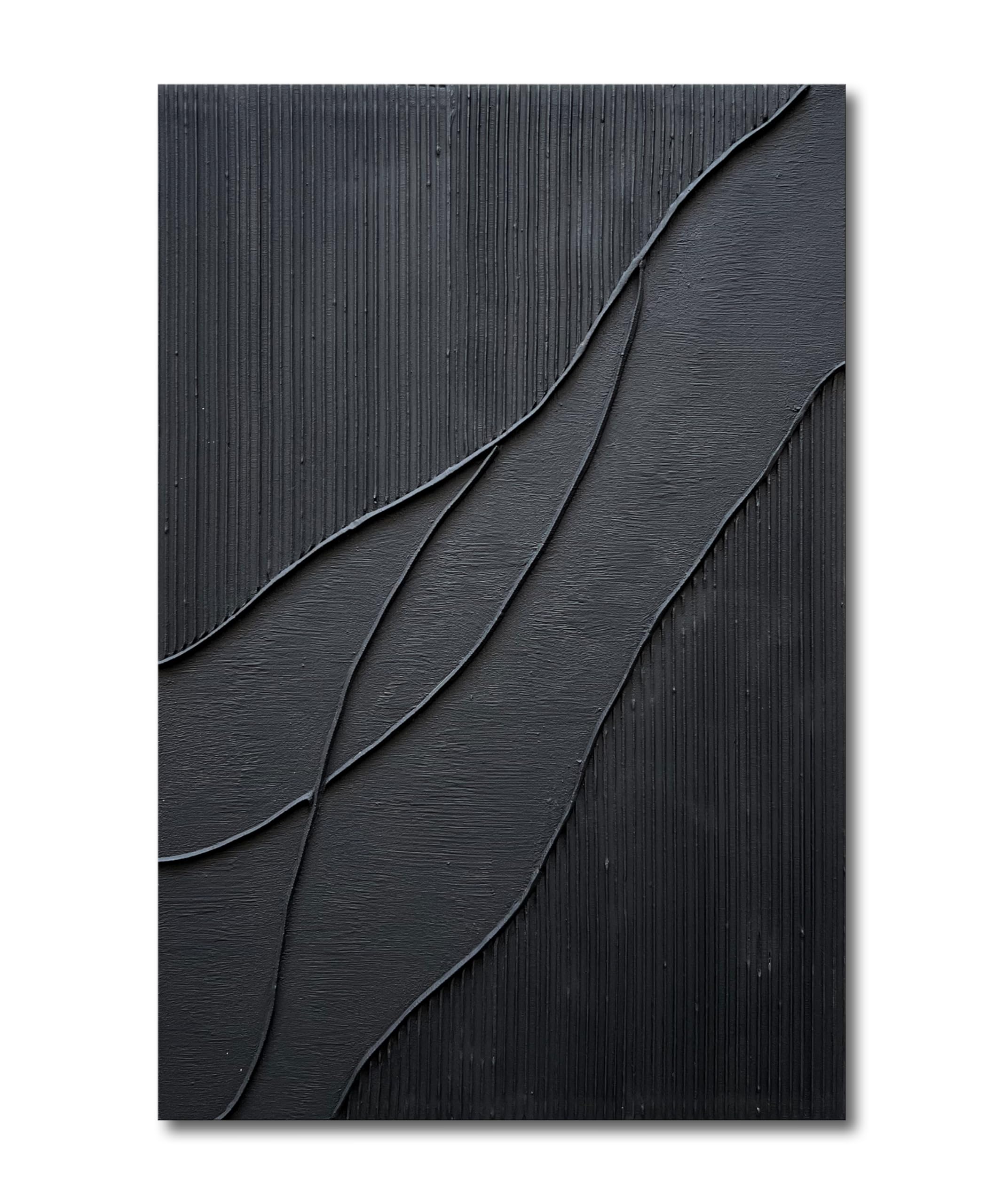 NANKAI Hand-Painted Thick Texture Black Minimalist Oil Painting - 45x30 Inch Large Canvas Wall Art for Living Room, Bedroom & Office Decor | Modern Abstract Home Decoration