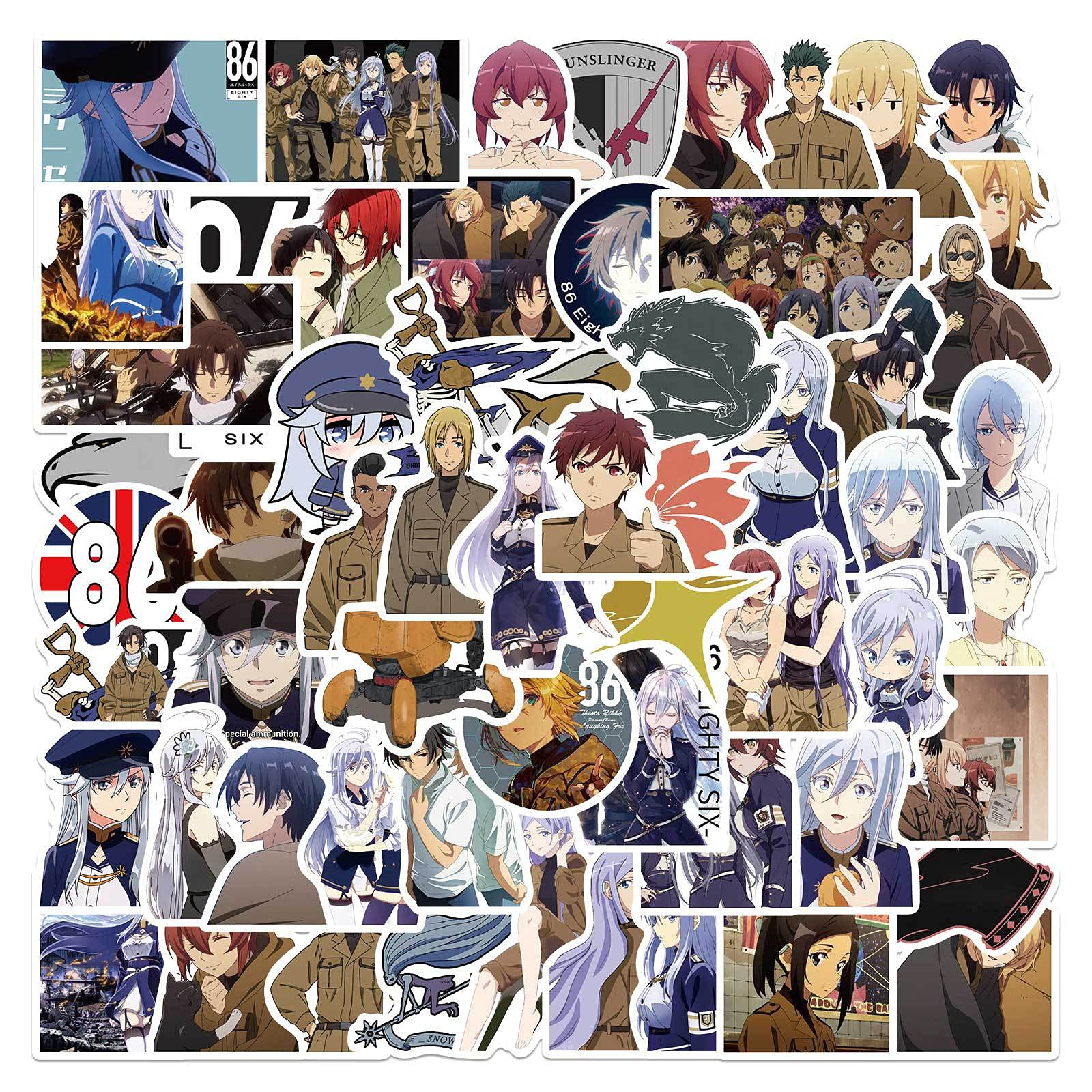 86 - Eighty Six Anime Stickers Pack of 50 - Waterproof Vinyl Decals for Laptop, Water Bottle, Phone, Luggage - Cool Aesthetic Novel Stickers for Journal, Bumper & DIY Crafts - Perfect for Anime Fans & Gift Giving