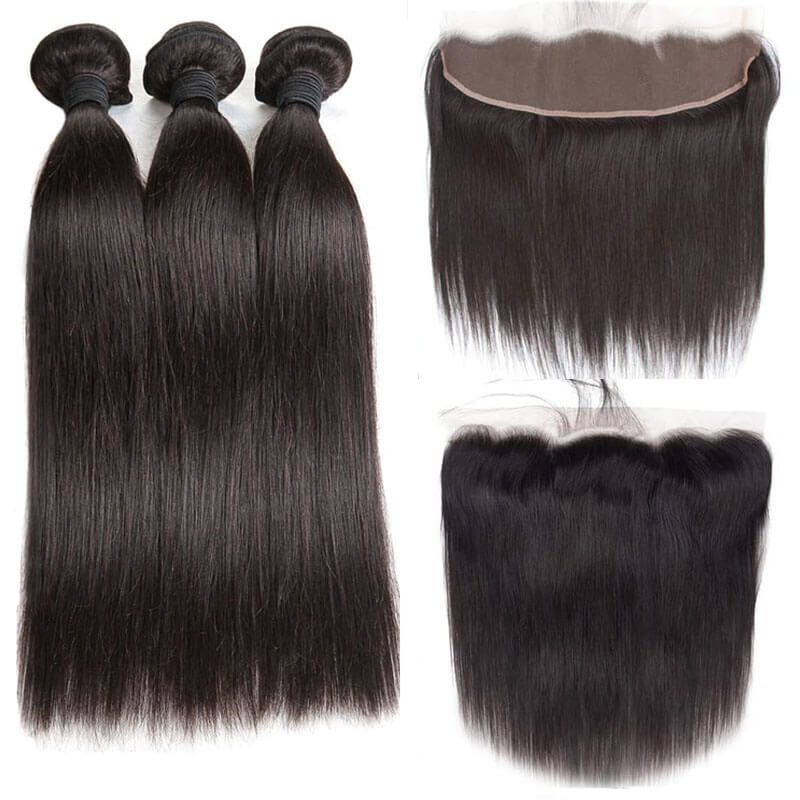 Eullair 100% Human Hair Bundles with Closure 3/4 PCS - 4x4 5x5 6x6 HD Lace Closure - Brazilian Straight Hair Extensions for Women - Perfect for Daily Wear, Parties & Special Occasions