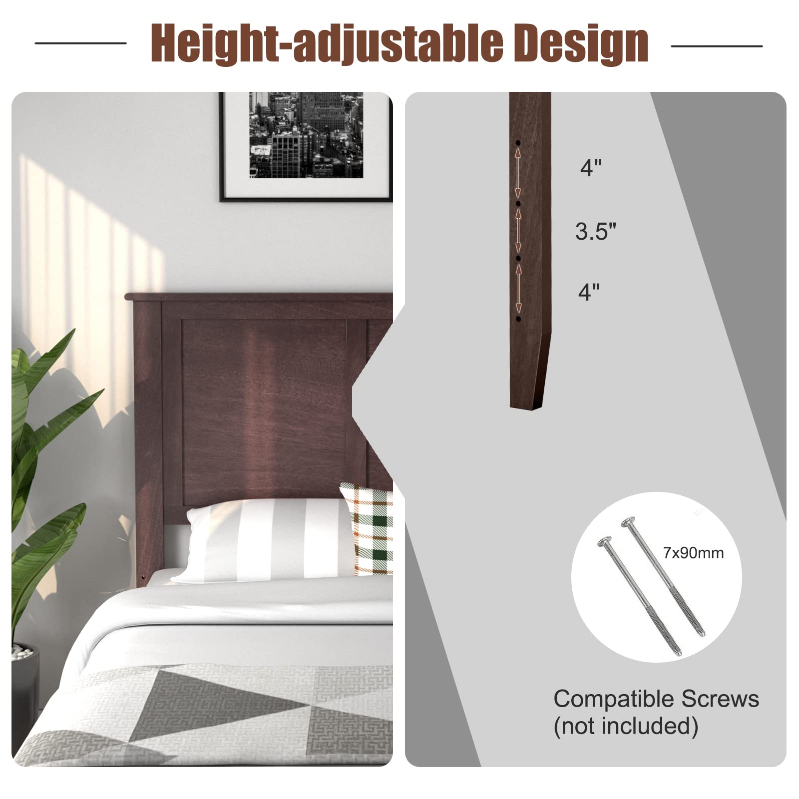 Giantex Solid Wood Headboard with Adjustable Height - Full Size Espresso Brown Bed Backboard for Bedroom, Guest Room & Dormitory