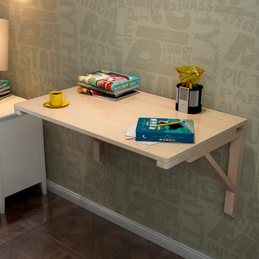 Solid Wood Wall Mounted Folding Drop Leaf Table - Space Saving Dining Desk for Small Homes, Kitchen, Office & Study Room - Multi-Functional Wall Hanging Computer Table with Double Support