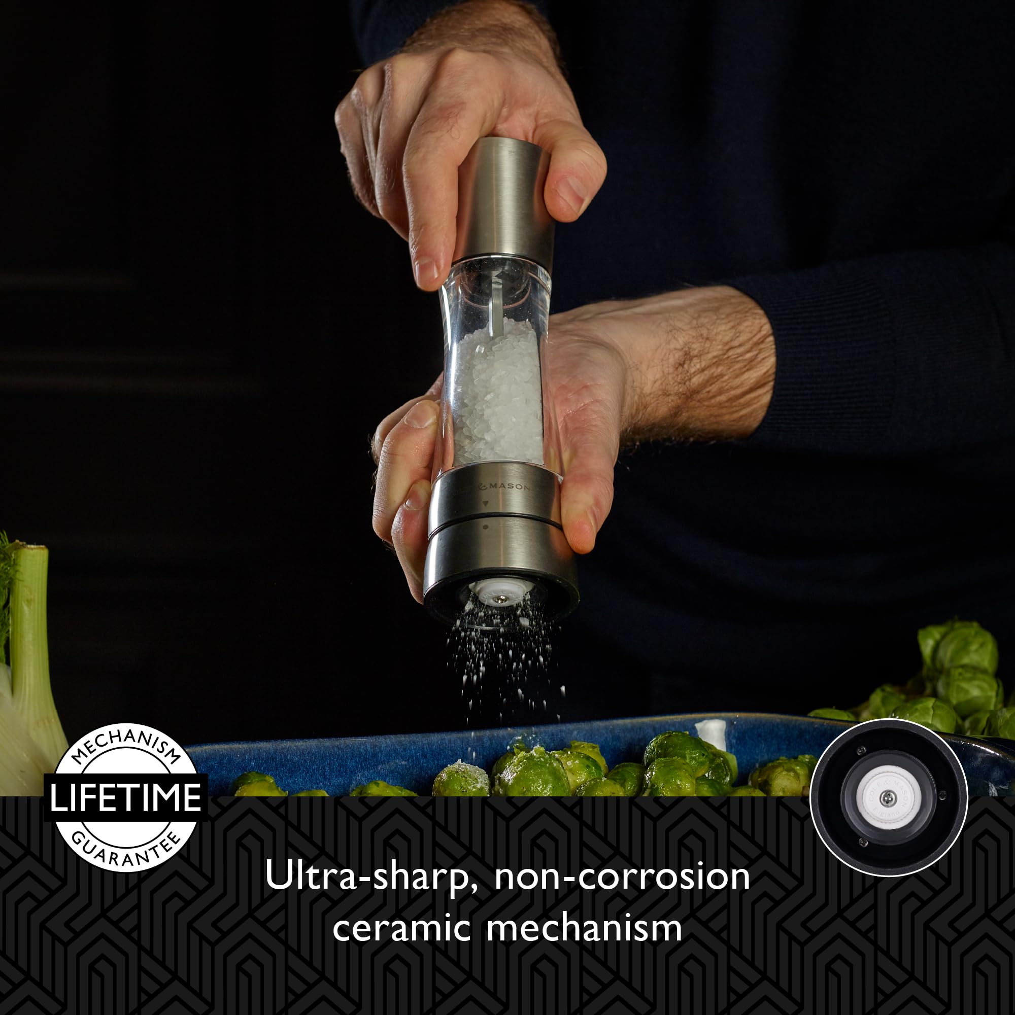 Cole & Mason Derwent Salt and Pepper Grinder Set - Adjustable Coarseness, Premium Stainless Steel & Acrylic Design, 7.5