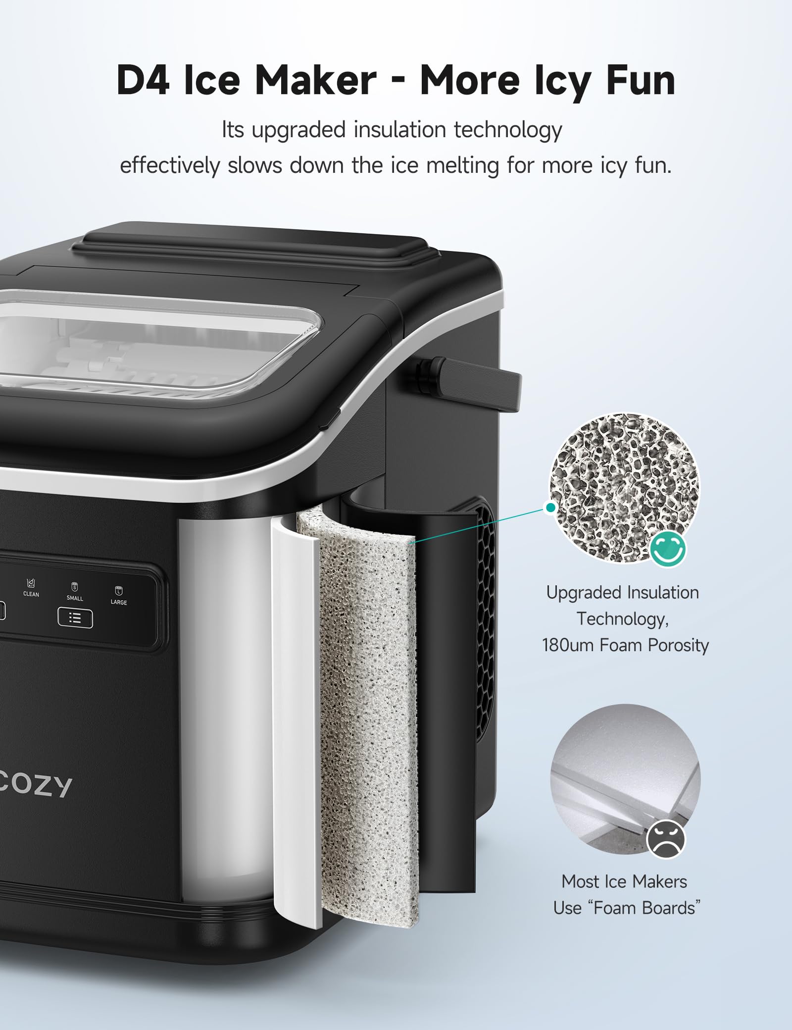 HiCOZY Portable Countertop Ice Maker Machine - Fast 6-Min Ice, 26 lbs/Day, Self-Cleaning, Compact with Handle for Kitchen, Office, RV, Camping & Home Bar - Perfect for Parties, Drinks & Small Spaces (Black)