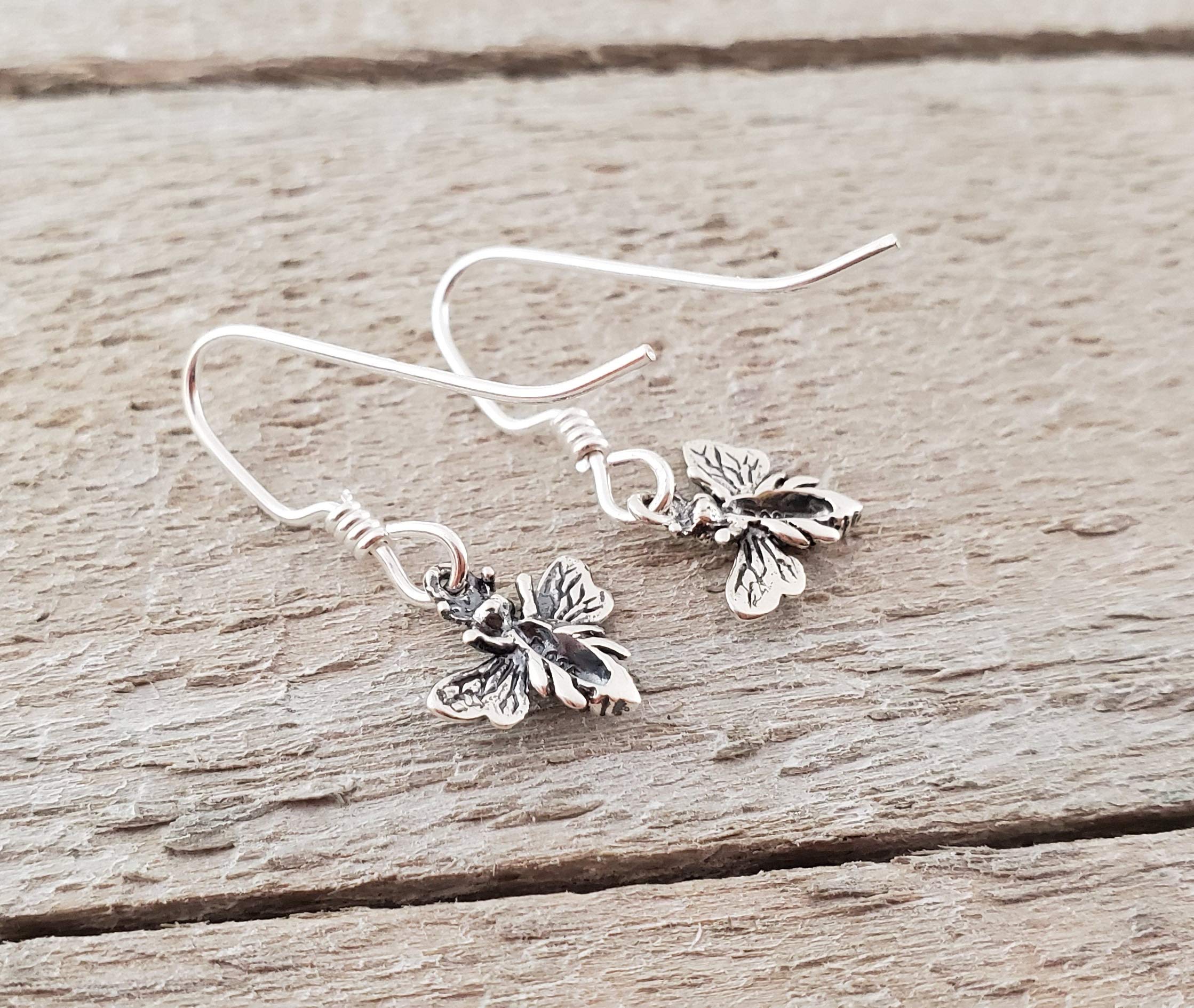3D Bumblebee Sterling Silver Earrings - Handmade Jewelry Gift for Her - Perfect for Nature Lovers