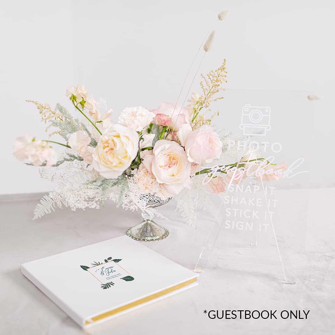 Personalized Wedding Guest Book with Gold Foil Accents - Modern Tropical Palm Design 8.5