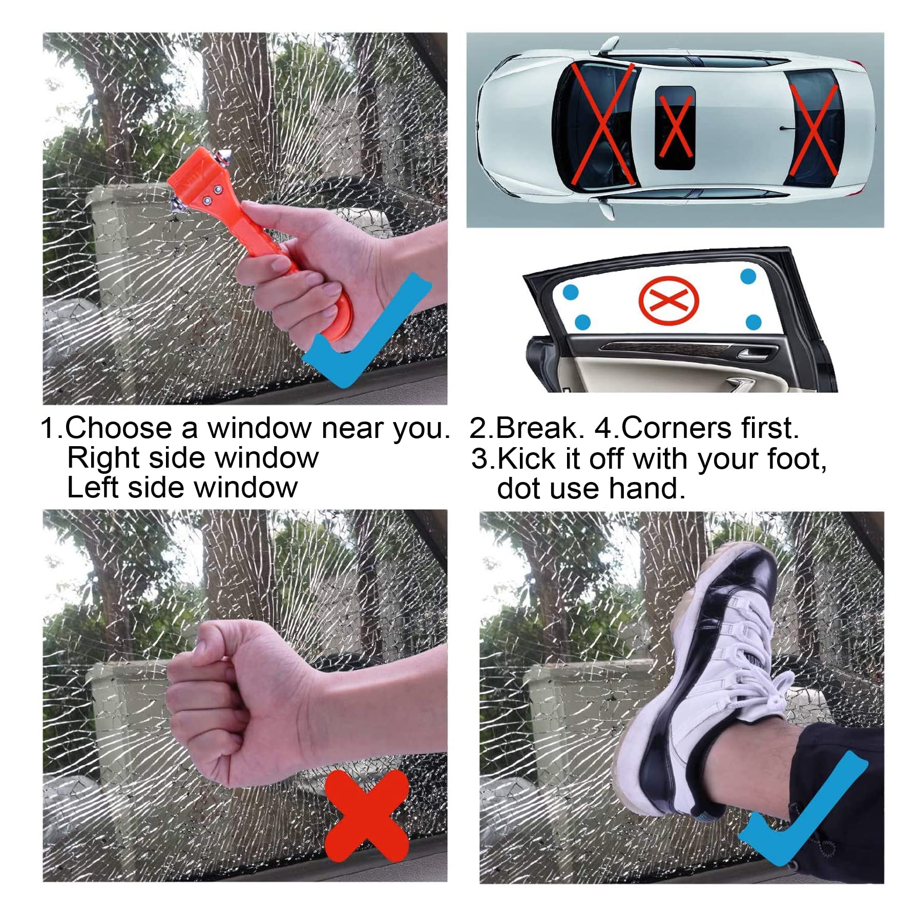 JUSTTOP 2-Pack Car Safety Hammer with Window Breaker & Seatbelt Cutter - Emergency Escape Tool for Vehicles - Perfect for Roadside Emergencies & Car Safety Kits