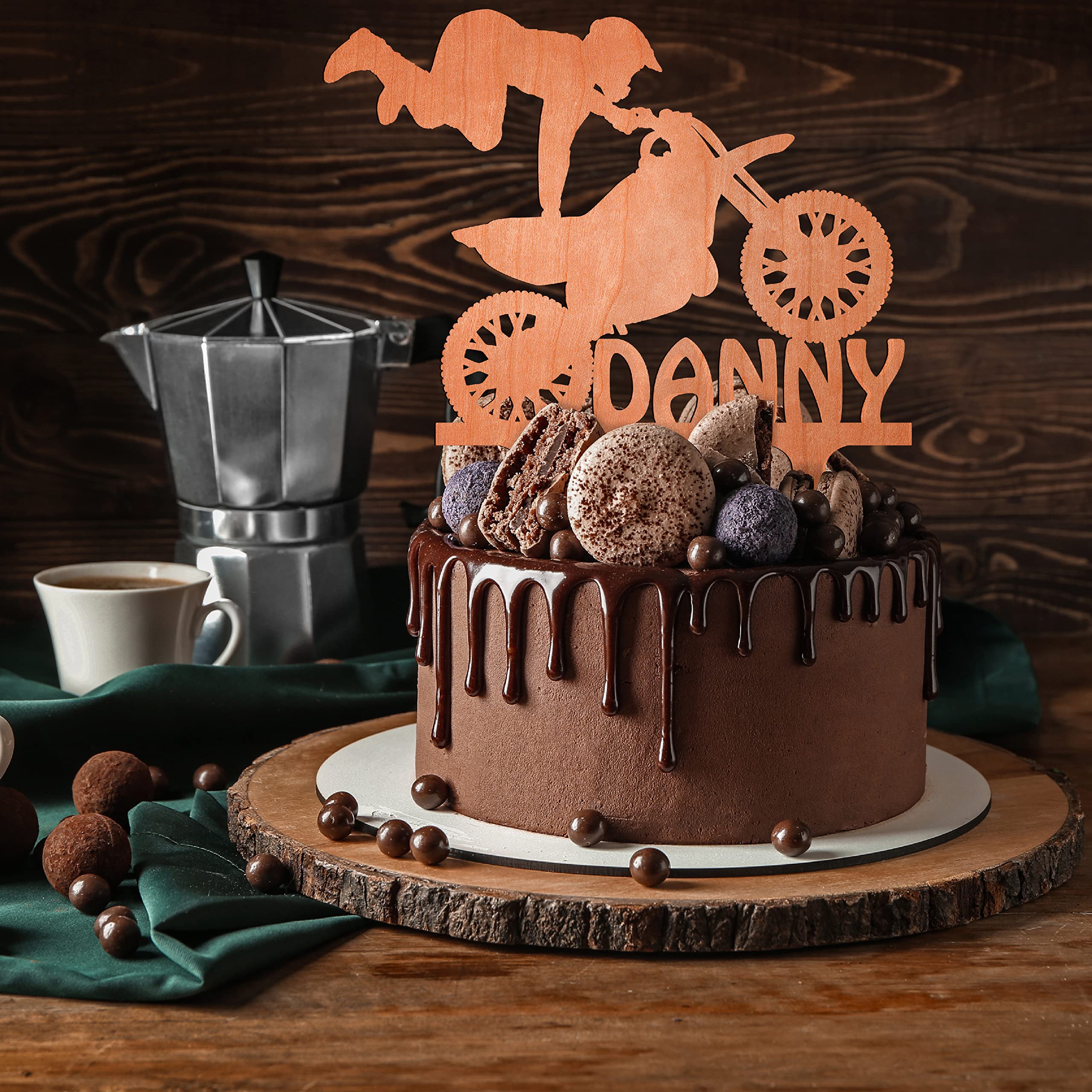 Custom Motocross Dirt Bike Cake Topper - Personalized Wooden Birthday Cake Decoration for Bikers & MX Enthusiasts | Perfect for Birthday Parties, Motorcycle Themed Events & Cake Decorating