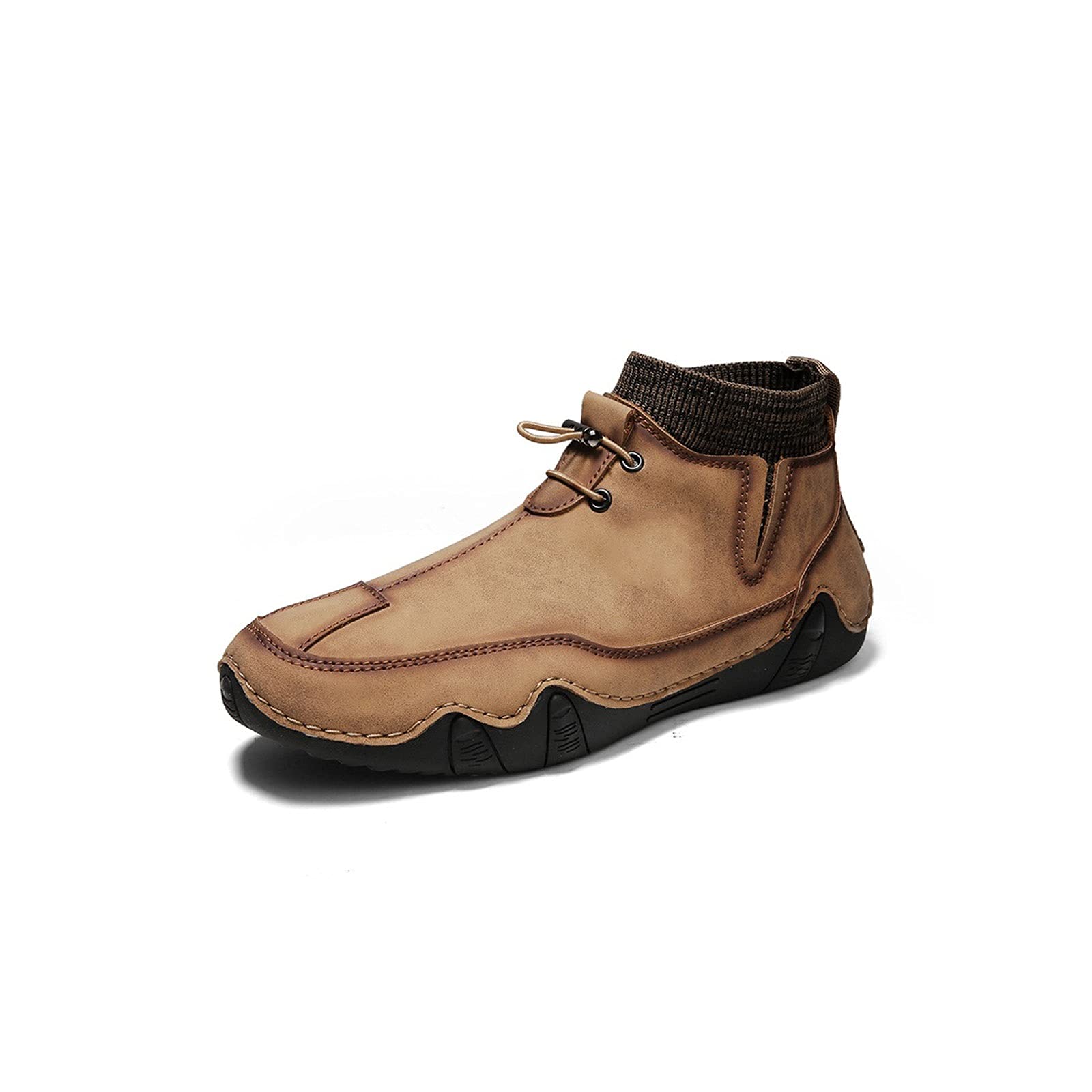 Premium Handmade Leather Ankle Boots for Men - Comfortable Winter & Autumn Work Boots, Outdoor Lightweight Shoes (Brown, Size 9.5) - Ideal for Construction, Hiking & Casual Wear
