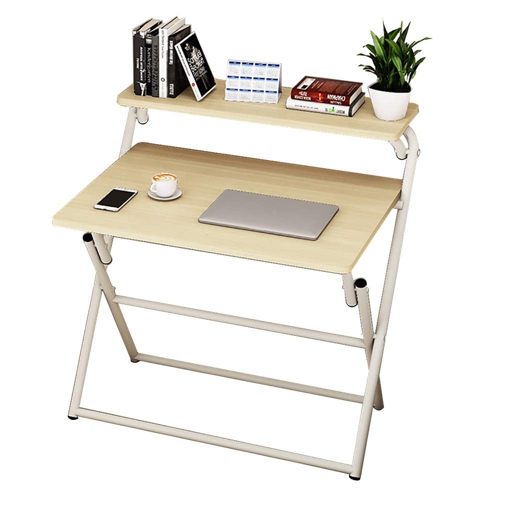 ZWJLIZI Computer Desk - Free Assembly Round Tube Kids Study Desk, Simple Home Office Desk, Multifunctional 2-Tier Folding Table for Small Spaces (Color A) - Perfect for Children's Room, Dormitory & Compact Home Office Use