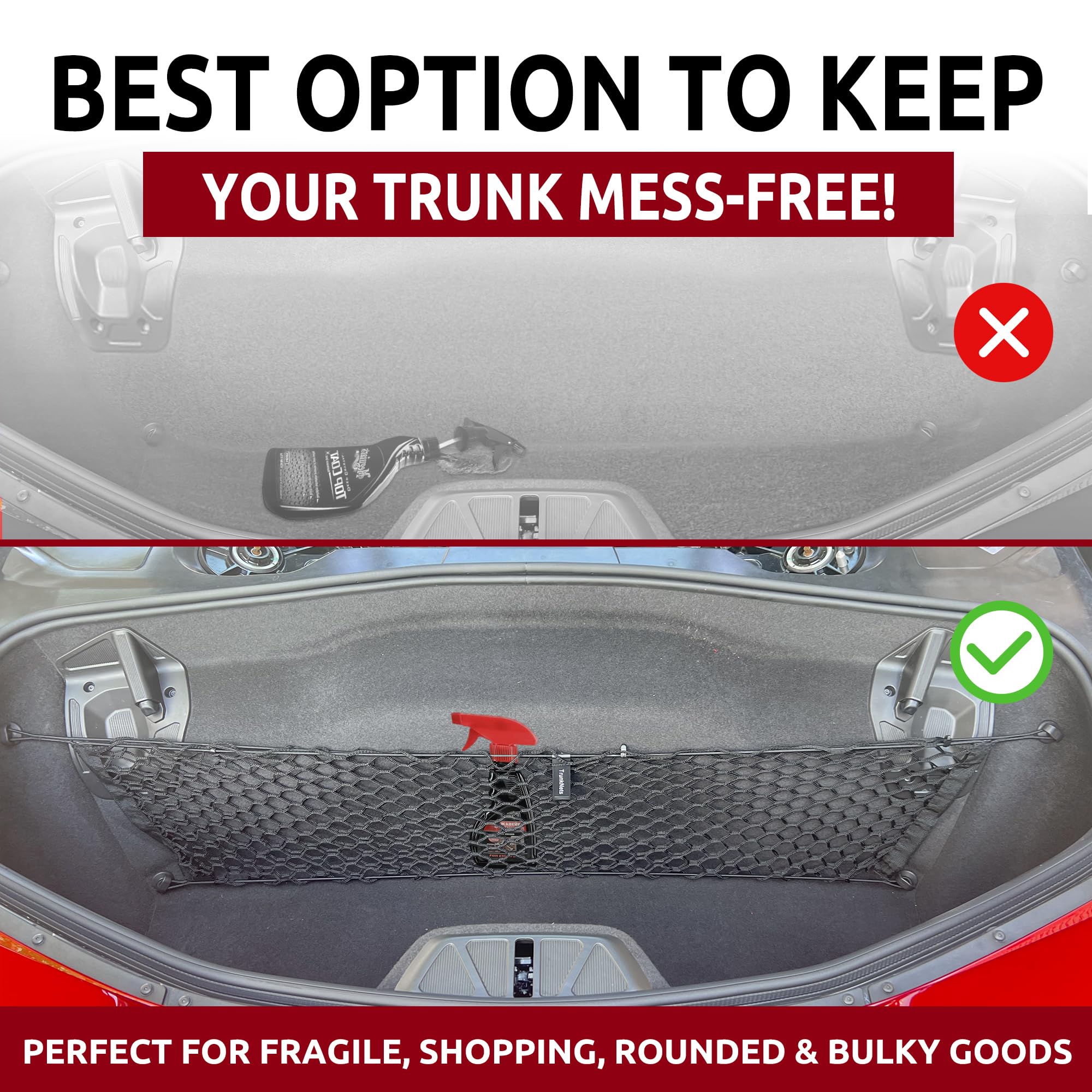 Premium Envelope Style Trunk Mesh Cargo Net for Chevrolet Corvette C8 (2020-2025) | Heavy-Duty Car Storage Organizer | Vehicle Trunk Accessories | Perfect for Road Trips, Groceries & Sports Equipment