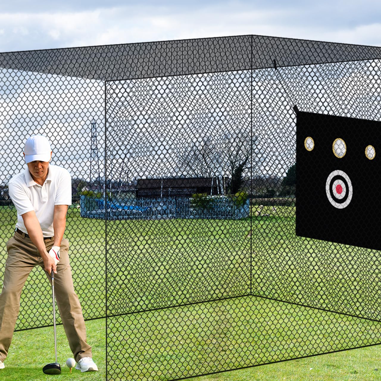 Heavy Duty Baseball & Softball Hitting Cage Net with Target Cloth - Professional Training Net for Batting Practice | Backyard, Field & Indoor Sports Barrier Net for Players & Coaches
