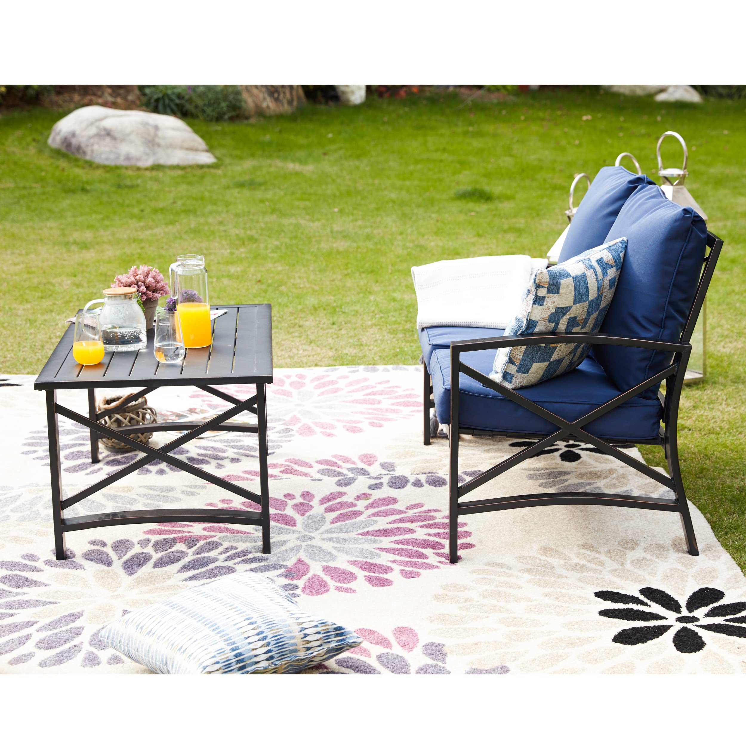 LOKATSE HOME 2-Piece Outdoor Loveseat Set with Cushions & Coffee Table - Durable Metal Patio Furniture for Garden, Porch, Backyard Conversation Area