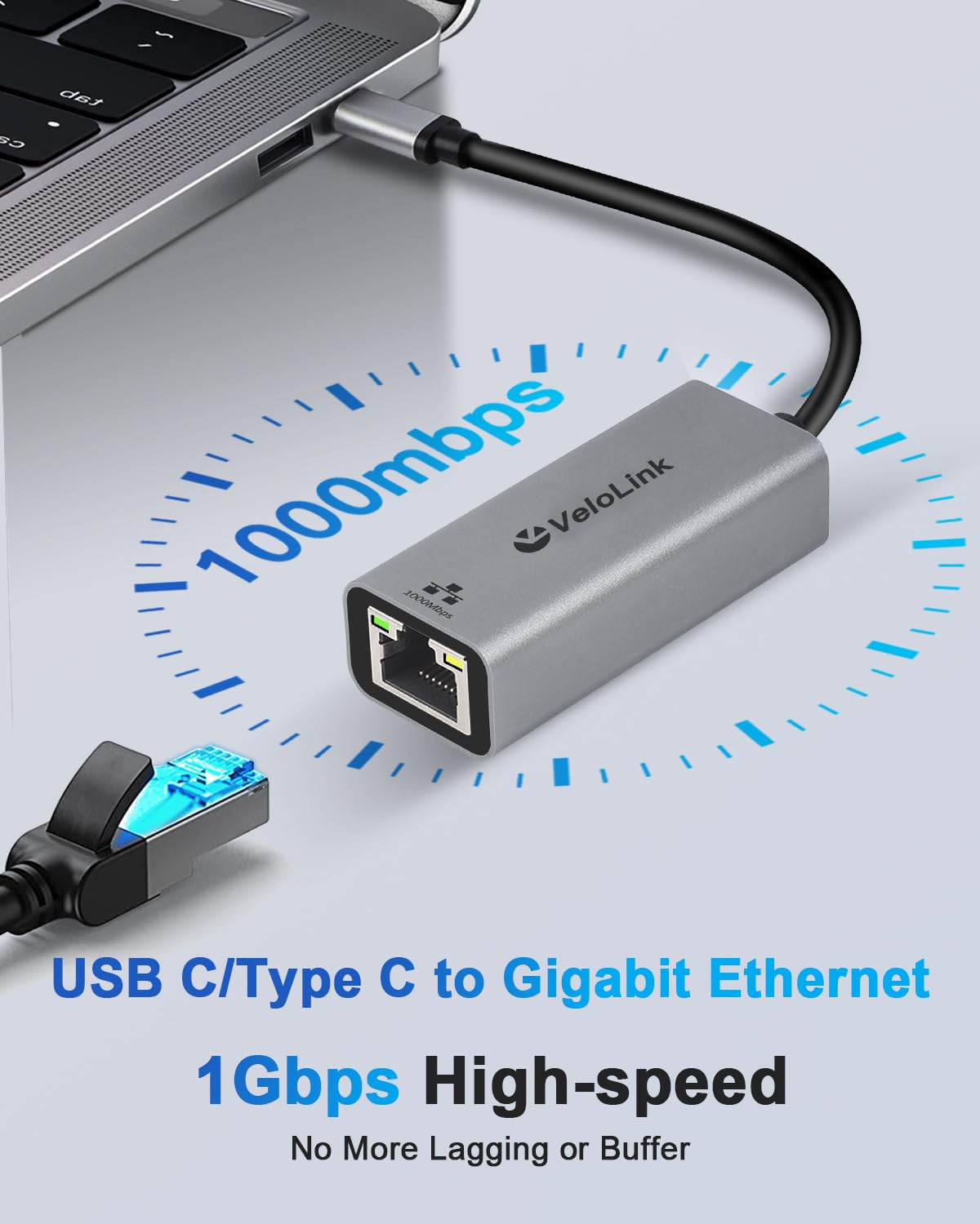 USB C to Ethernet Adapter 1000Mbps for MacBook & Laptop