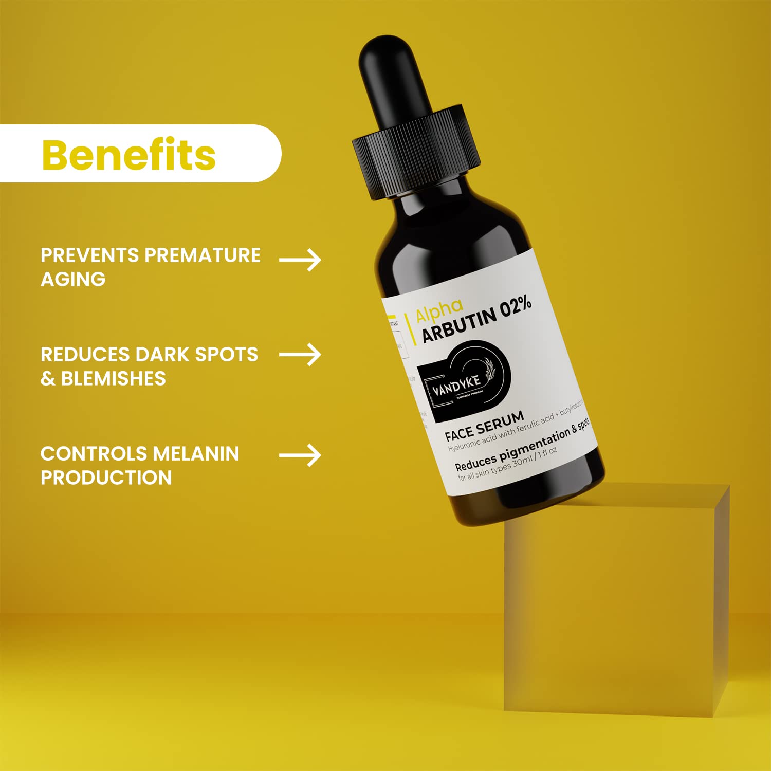 Vandyke 2% Alpha Arbutin Brightening Serum for Dark Spots, Hyperpigmentation & Acne Scars - 30ml | Skin Lightening Treatment for Face | Perfect for Daily Skincare Routine & Nighttime Use