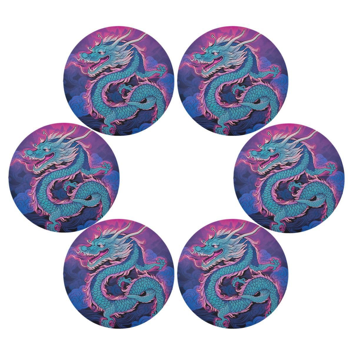 Premium Round Washable Placemats Set of 4 - Chinese Dragon Design Polyester Table Mats for Dining & Kitchen Decor | Perfect for Holiday Dinners, Family Gatherings & Restaurant Use