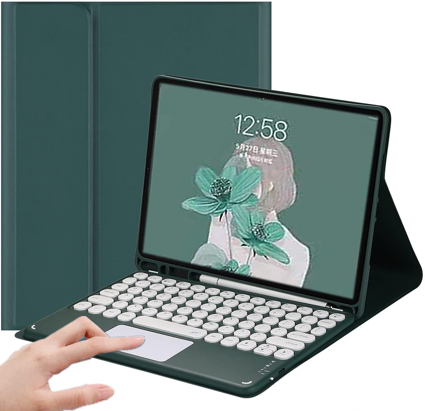 AnMengXinLing Detachable Keyboard Case for iPad 2018 (6th Gen)/iPad 2017 (5th Gen)/iPad Pro 9.7/iPad Air 2 & 1 - Slim Leather Folio Smart Cover with Touchpad & Apple Pencil Holder, Teal Blue | Perfect for Work, Study & Travel