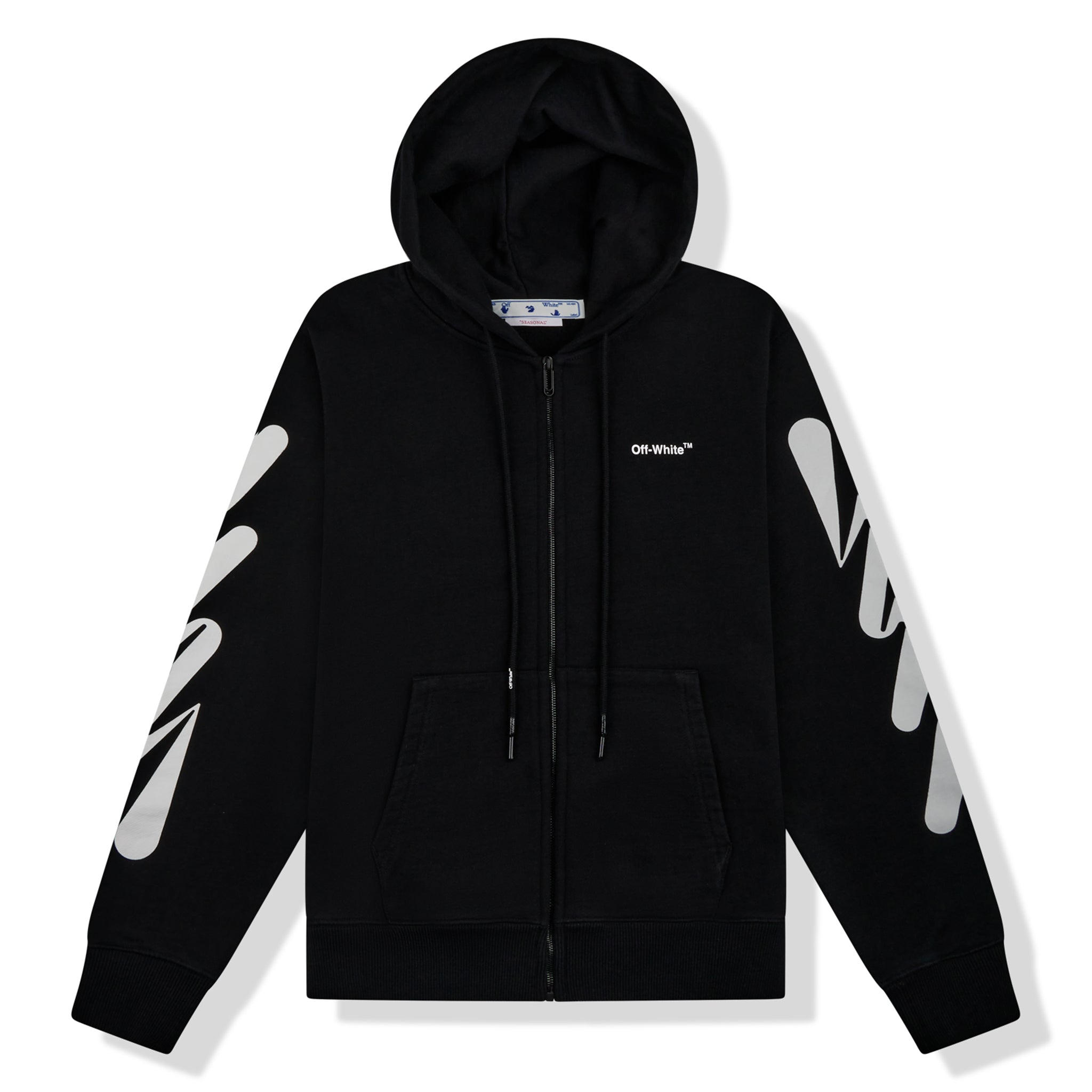 Off-White Wave Diagonal Zip-Up Hoodie for Men & Women - Black Streetwear Jacket for Urban Fashion & Casual Outfits