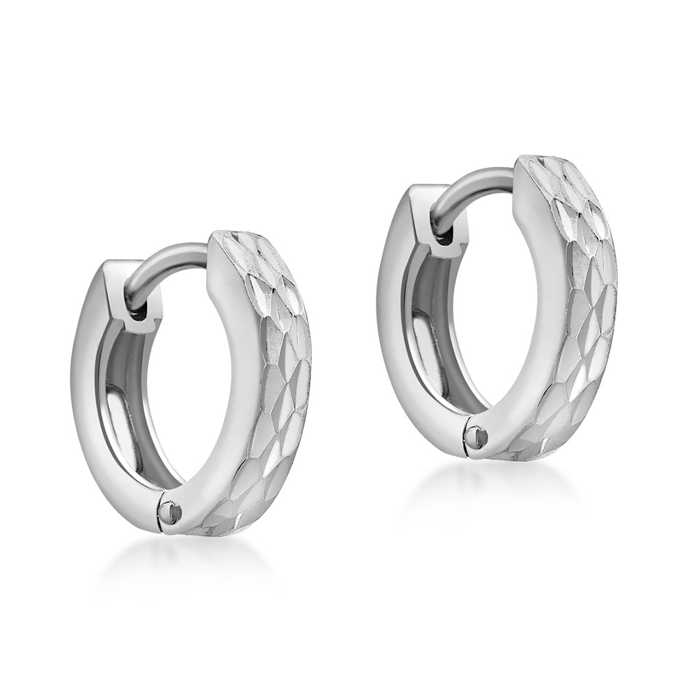 9ct White Gold Pyramid Creole Earrings for Women - Elegant Hoop Earrings for Everyday Wear & Special Occasions
