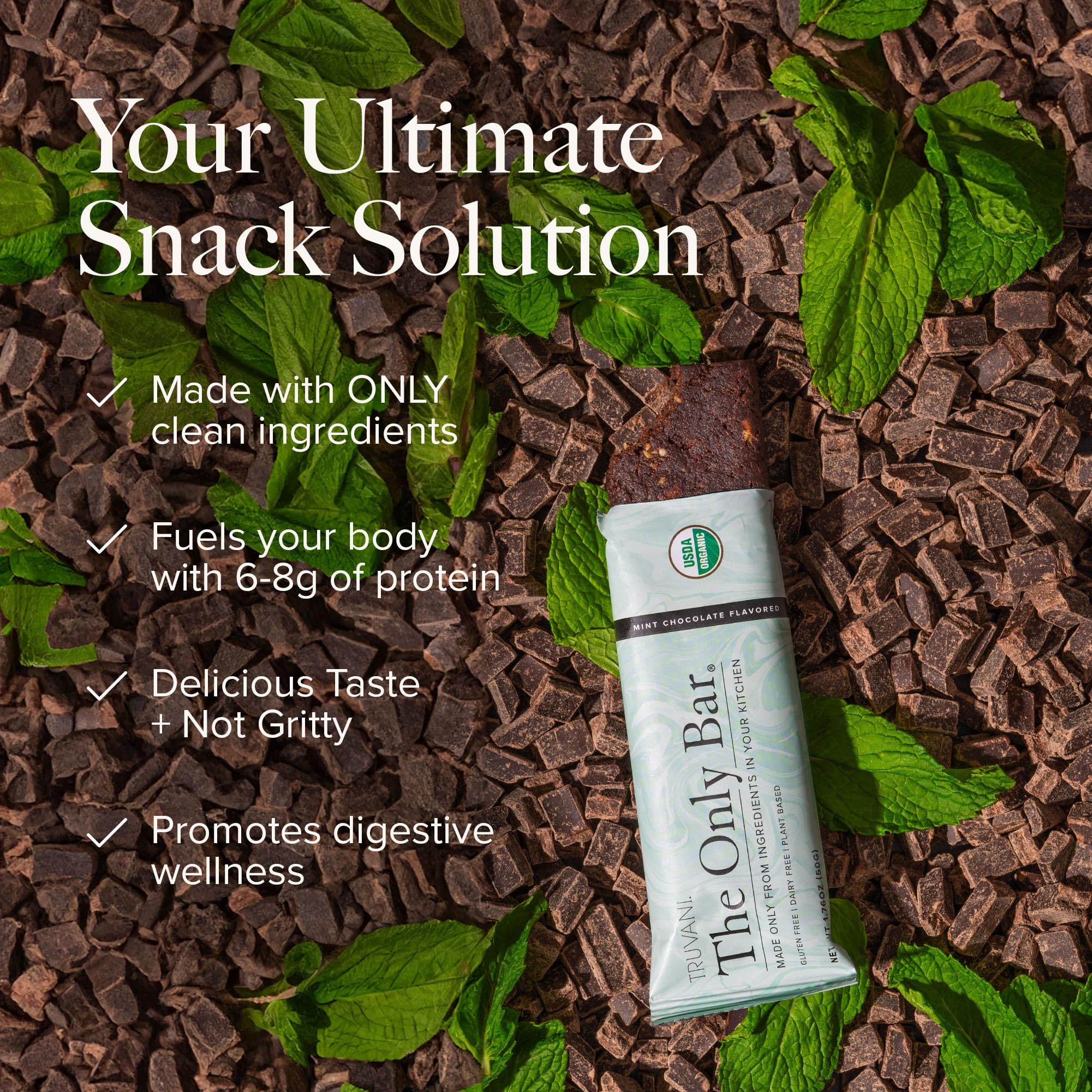 Truvani Vegan Protein Bars - Chocolate Mint 12 Pack | Organic Plant-Based Snack for Hiking & Workouts