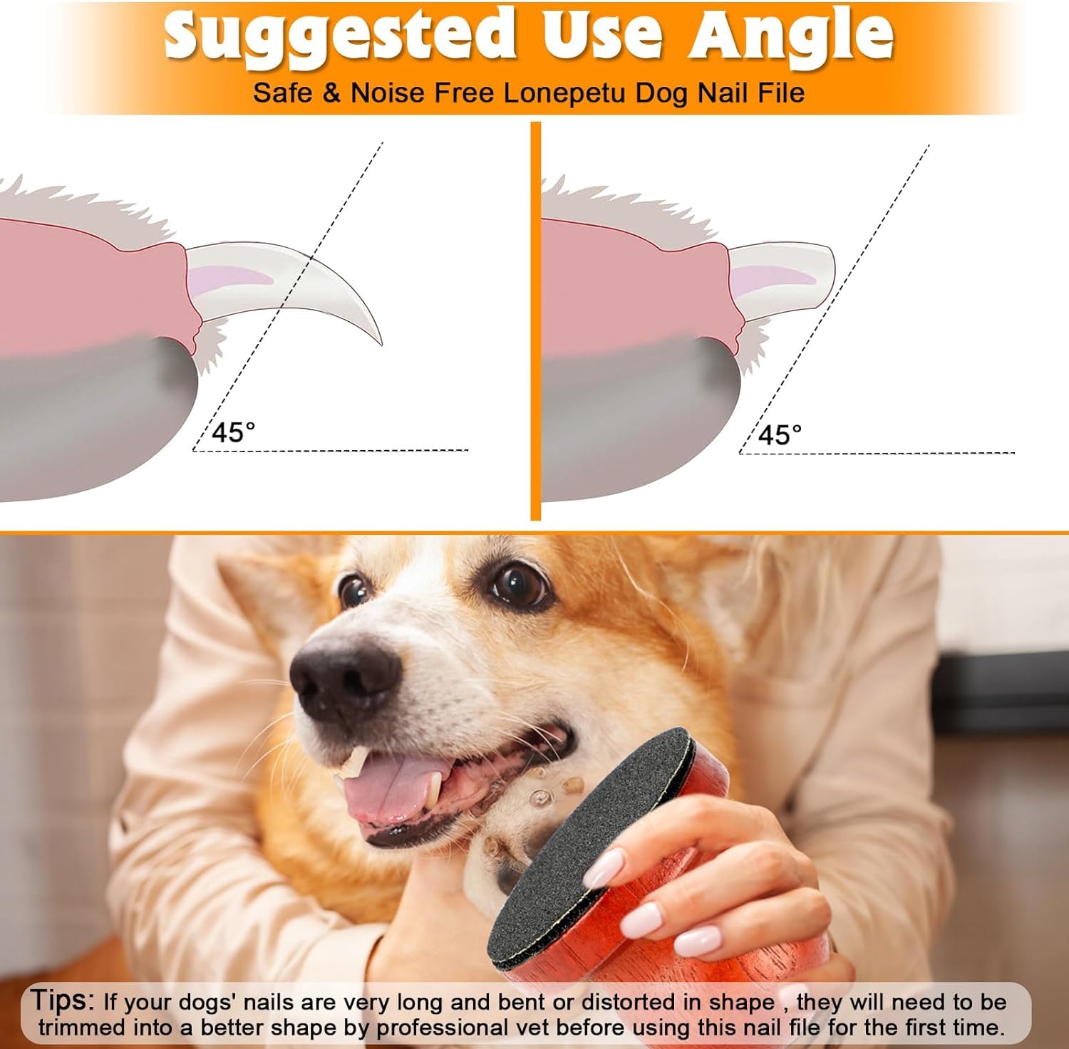 Walquicks Dog Nail File Set - 8 Replaceable Sandpaper Pads, Wooden Scratch Board & Stress-Free Nail Trimmer for Small to Large Dogs | Gentle Pet Grooming Tool for Home Use (Brown)