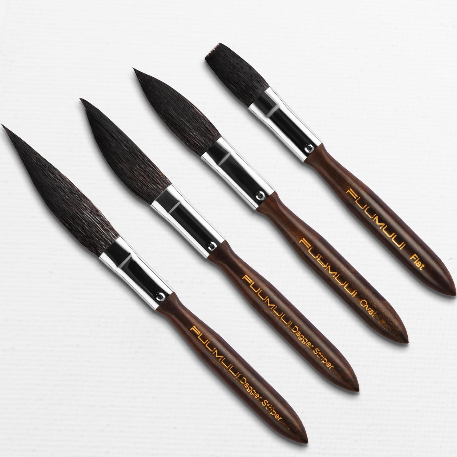 Fuumuui 4-Piece Squirrel Hair Pinstriping Brush Set - Professional Detail Script Liner, Scroll, Sword & Dagger Striper Brushes for Automotive, Sign Painting & Fine Art - High Performance Artist Paint Brushes Kit