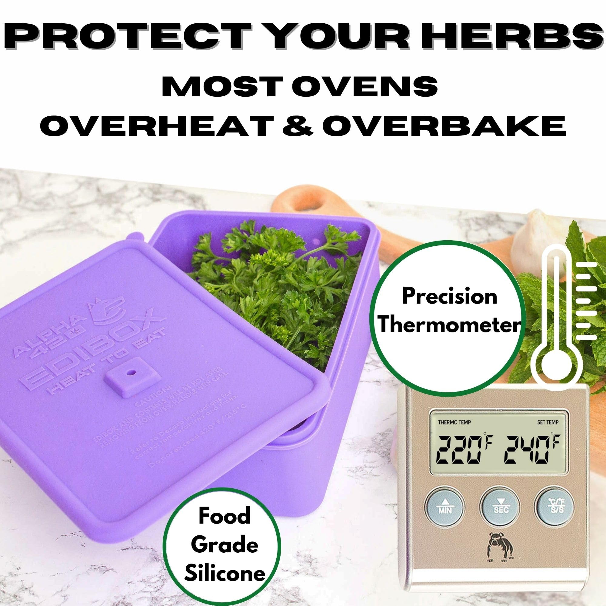 Premium Decarboxylator Box for Herbs - Silicone Decarb Machine for Perfect Decarboxylation | Compatible with Butter Makers & Oil Infusers | Oven-Safe Baking Accessories for Homemade Edibles & Infusions | Ideal for Cannabis, CBD, and Cooking Herbs