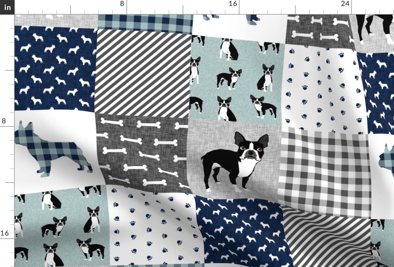 Terrier Dog Portrait Printed Minky Fabric - Blue Cheater Quilt Pet Patchwork Wholecloth Fat Quarter for Sewing Baby Blankets & Quilt Backing - Soft Plush Material for DIY Crafts, Nursery Decor & Cozy Pet Accessories