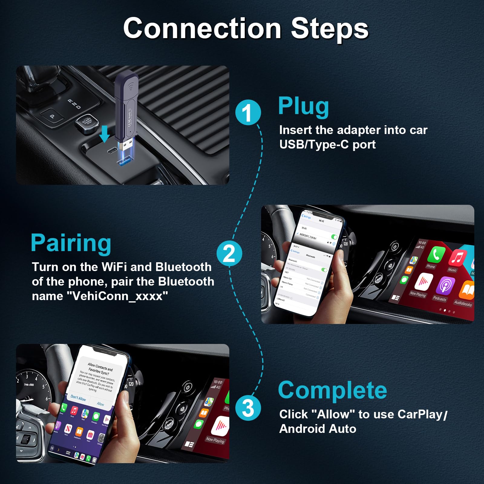 2025 Upgraded Wireless CarPlay Adapter for iPhone & Android - Convert Wired to Wireless with Dual USB-C/USB Ports, Low Latency - Compatible with Cars 2016-2025 & iOS/Android 10+ - Perfect for Hands-Free Driving & Seamless Music Streaming