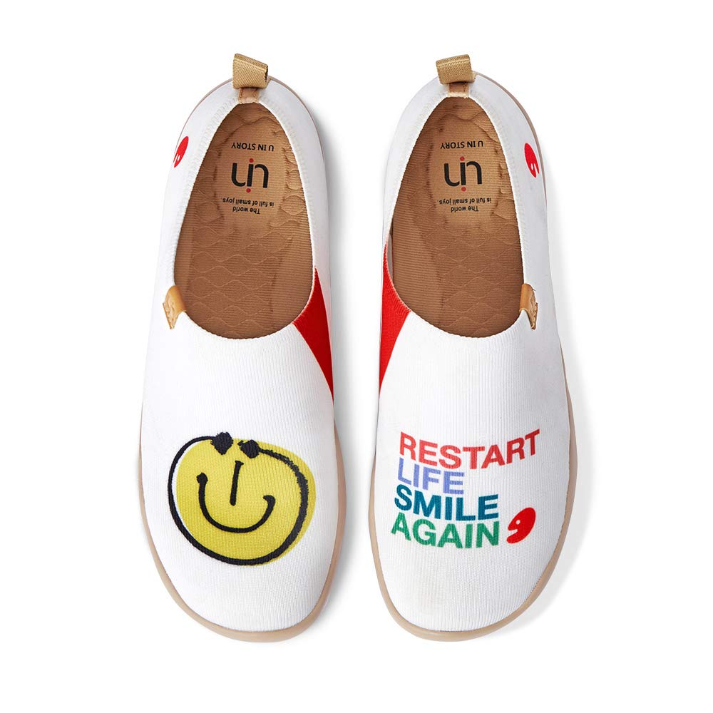 UIN Smiley Slip-On Sneakers - Cute Casual Fashion Shoes with Artistic Paint Design for Women | Comfortable & Soft Canvas Shoes for Daily Wear, Travel, and Street Style
