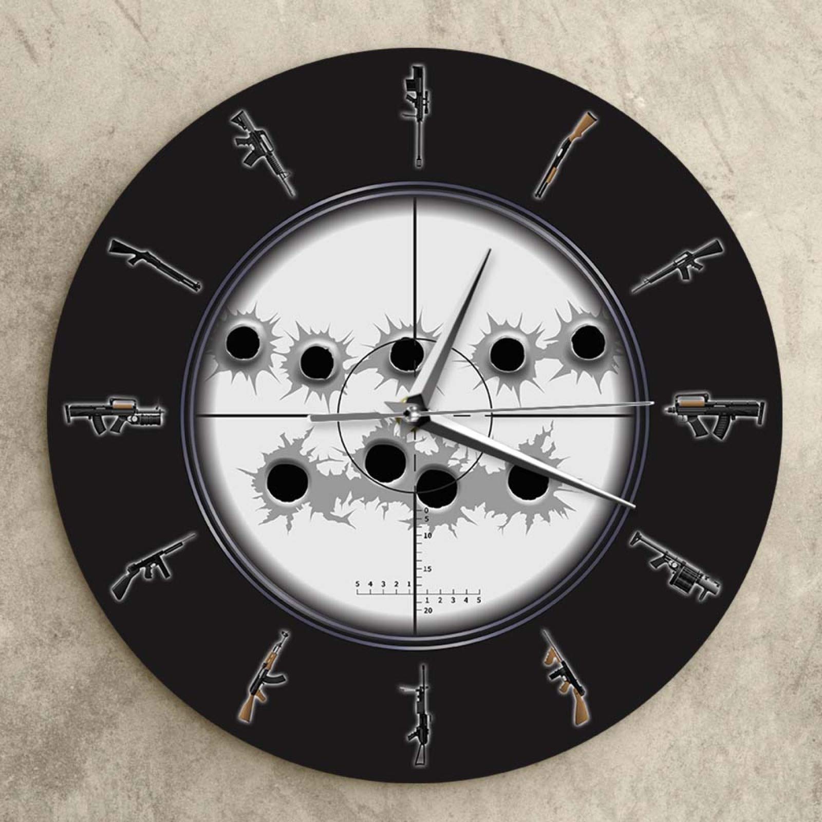 Military Sniper Wall Clock with Bullet Holes - Army Man Cave Decor for Home & Office