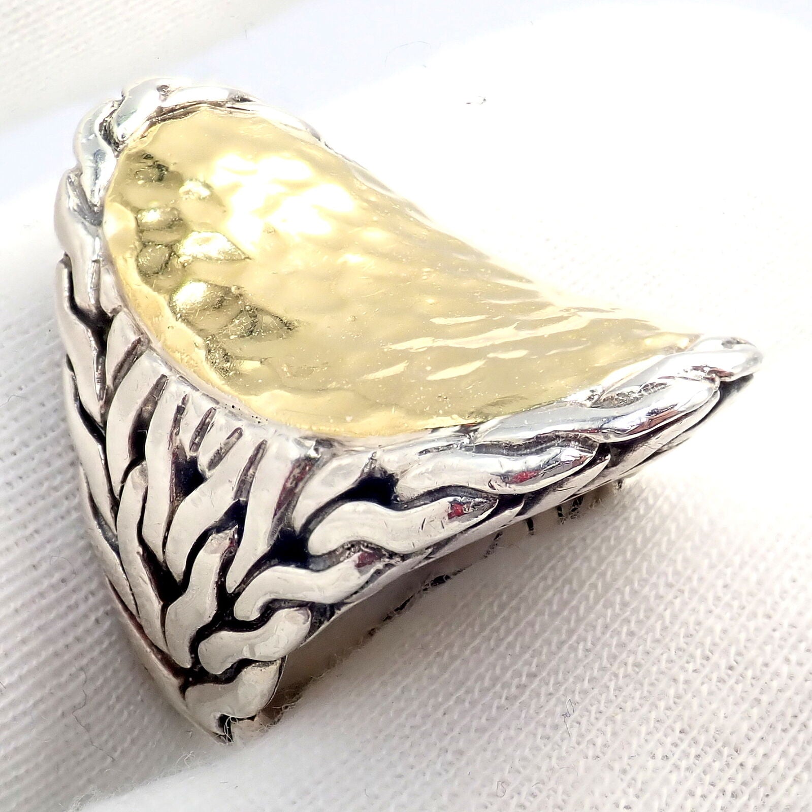 John Hardy JH Silver 22k Yellow Gold Classic Palu Saddle Cocktail Ring - Size 7 | Elegant Jewelry for Women, Perfect for Parties, Weddings & Special Occasions