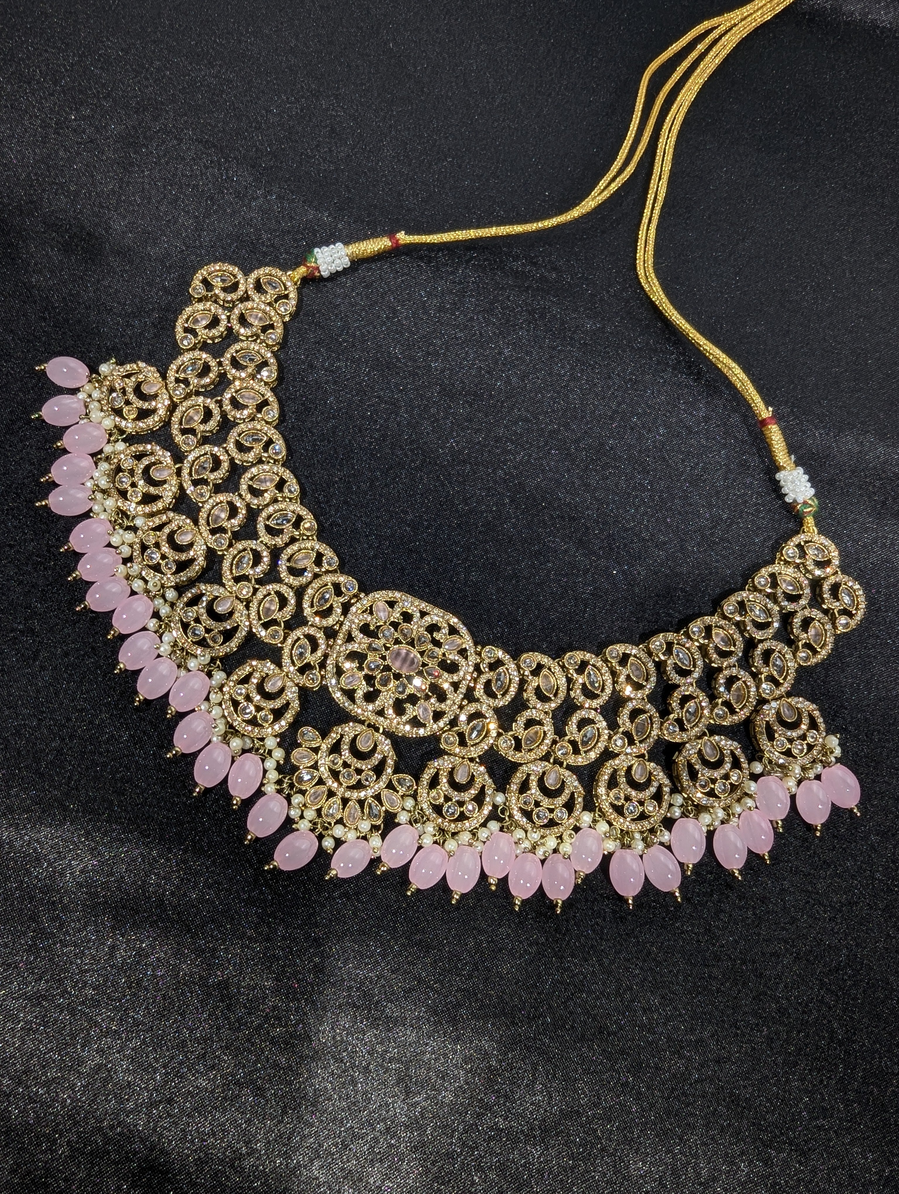 Simran Polki Semi Bridal Jewelry Set - Traditional Indian Kundan Necklace & Earrings for Weddings, Parties & Festive Occasions