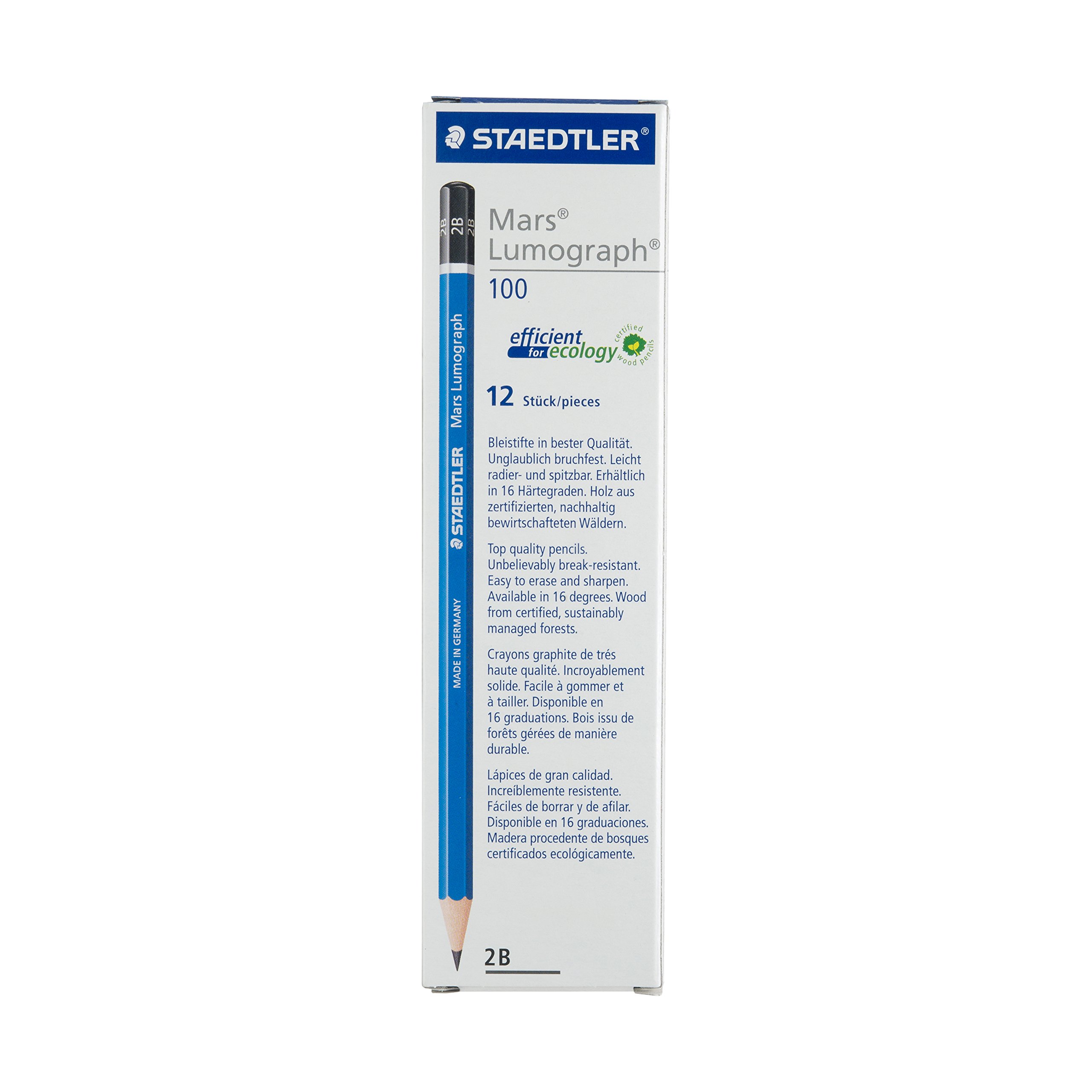 Staedtler Mars Lumograph 2B Pencils - Set of 12 Premium Graphite Drawing & Sketching Pencils for Artists, Students & Professionals - Perfect for Shading, Writing & Detailed Artwork