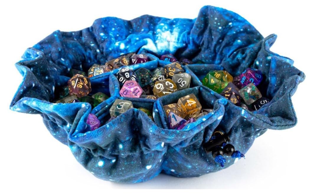 Premium Velvet Dice Bag with Multiple Pockets - Galaxy Print RPG Dice Organizer for Dungeons & Dragons, Pathfinder, MTG - Perfect for Tabletop Gaming & Travel Accessories
