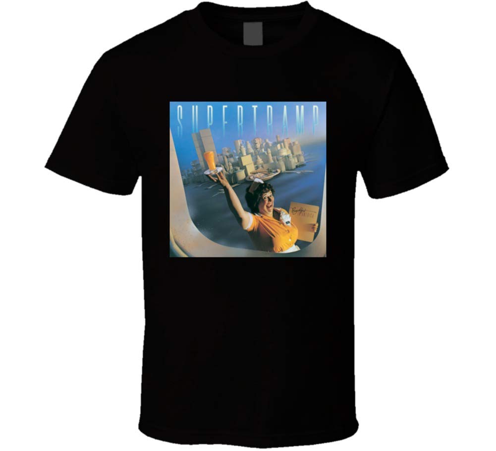 Supertramp Breakfast in America Black Graphic T-Shirt for Men - 2XL Size - Soft Cotton Band Tee - Vintage Rock Music Merch - Perfect for Concerts, Gifts & Casual Wear