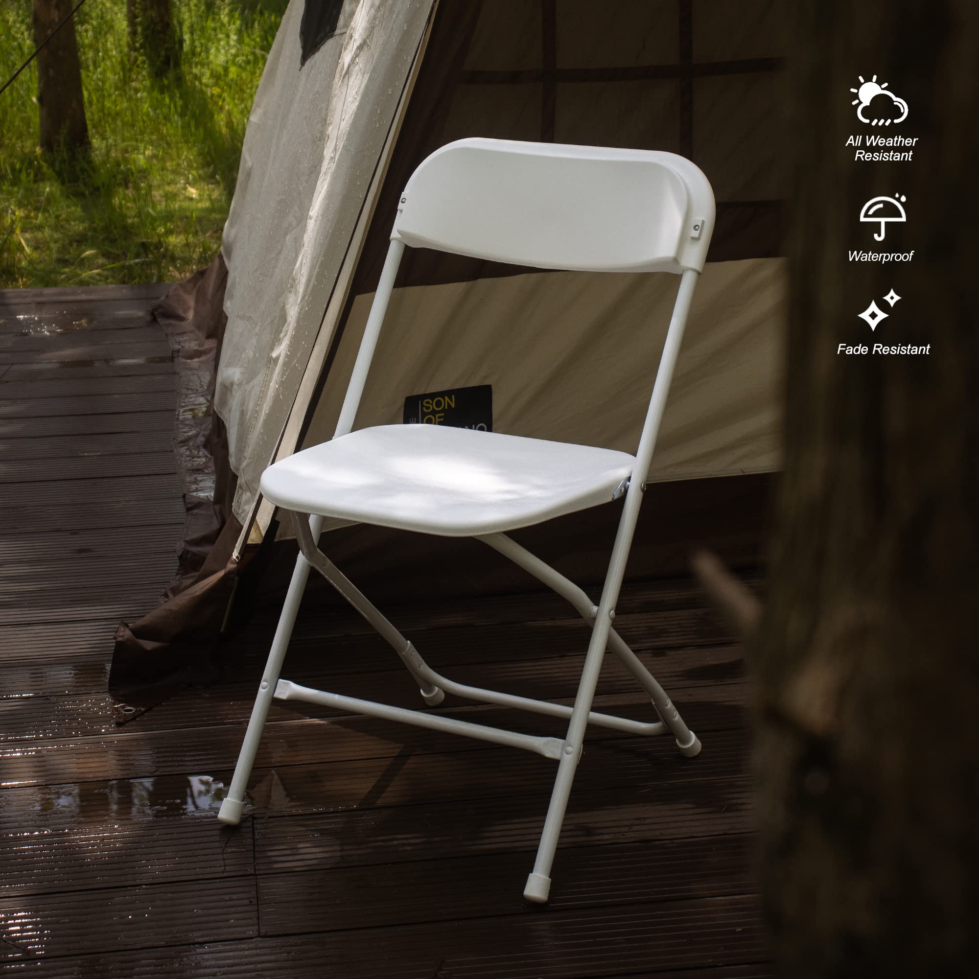 Allpop 4 Pack White Plastic Folding Chairs - 300lb Weight Capacity, Heavy Duty Steel Frame, Stackable & Portable for Indoor Outdoor Use - Perfect for Home, Office, Wedding, Party, Camping, Picnic & Commercial Events