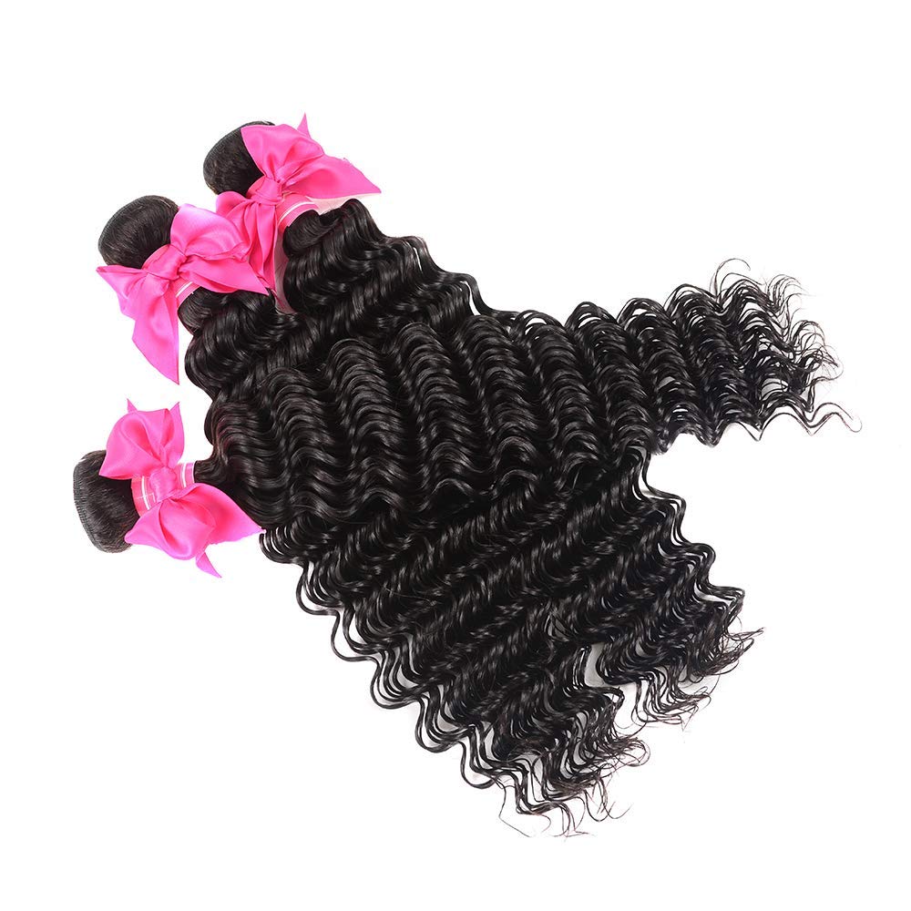 Miss GAGA 9A Brazilian Virgin Hair Pineapple Deep Wave 3 Bundles - 100% Unprocessed Remy Human Hair Extensions (28 28 28) Natural Black Color for Weaving, Styling & Protective Hairstyles