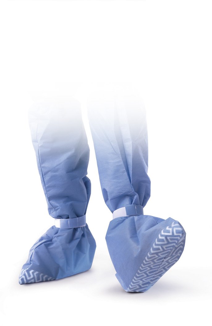Medline Non-Slip Shoe Covers Knee High with Hook & Loop Closure - Waterproof Disposable Boot Covers for Medical, Industrial & Food Service - Blue, Regular/Large Fits Men's 12/Women's 13.5 (Case of 150) - Ideal for Hospitals, Labs, Cleanrooms & Food Processing